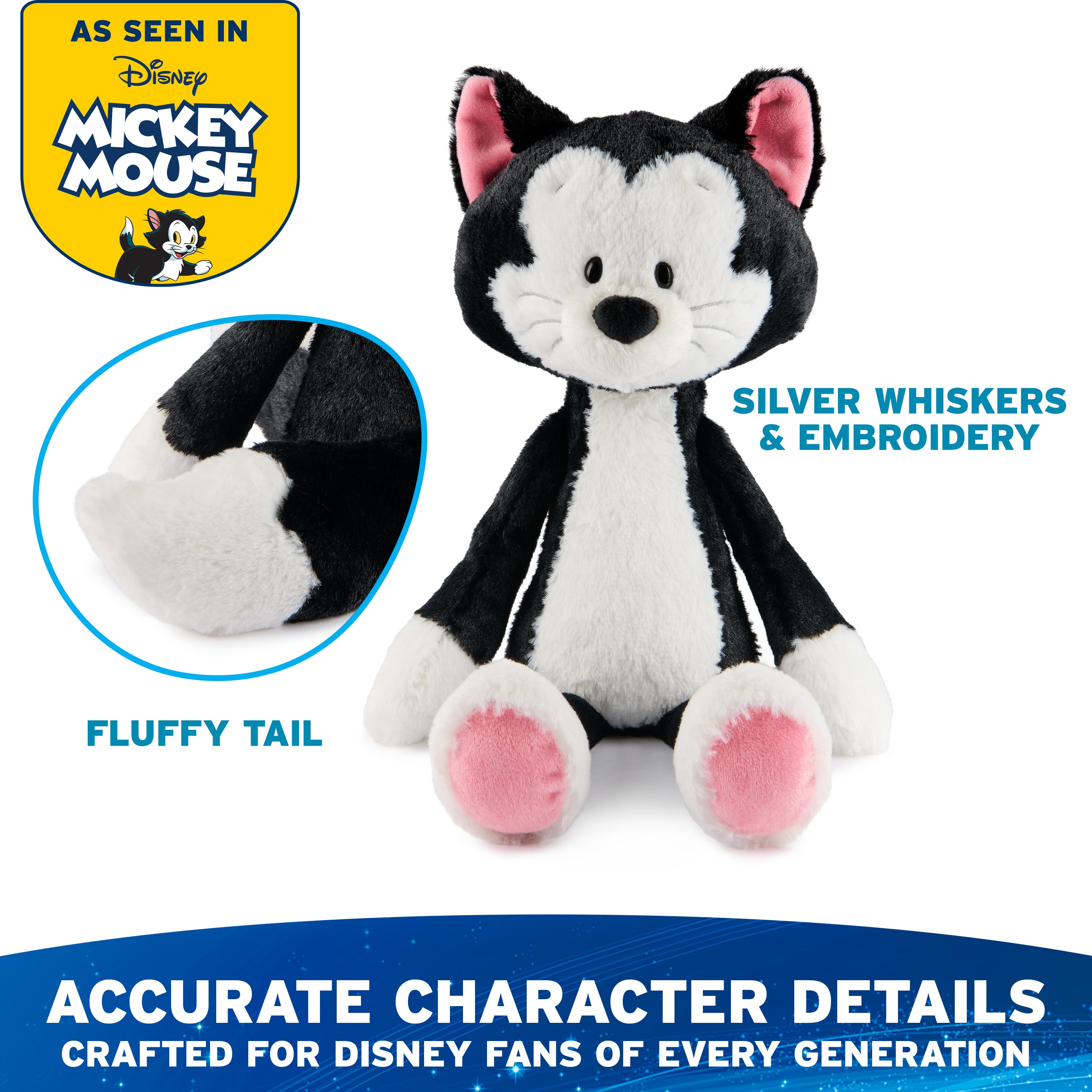 GUND Disney Official Figaro Toothpick Plush, Pinocchio, Mickey and Friends Cat Stuffed Animal for Ages 1 and Up, Black, 15”
