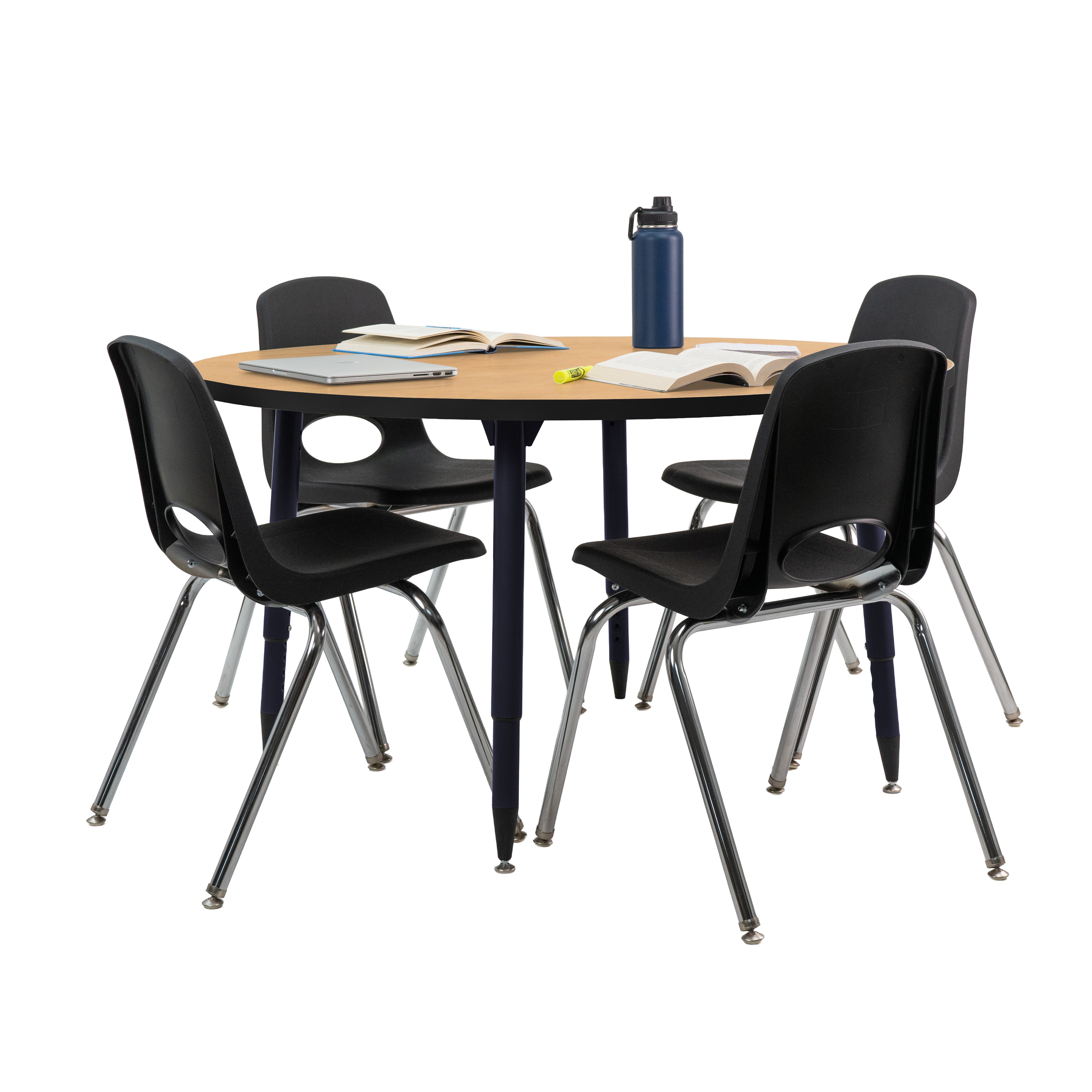 Adapte 48" Round Thermofused Activity Table with Adjustable Tapered Legs - Maple/Black
