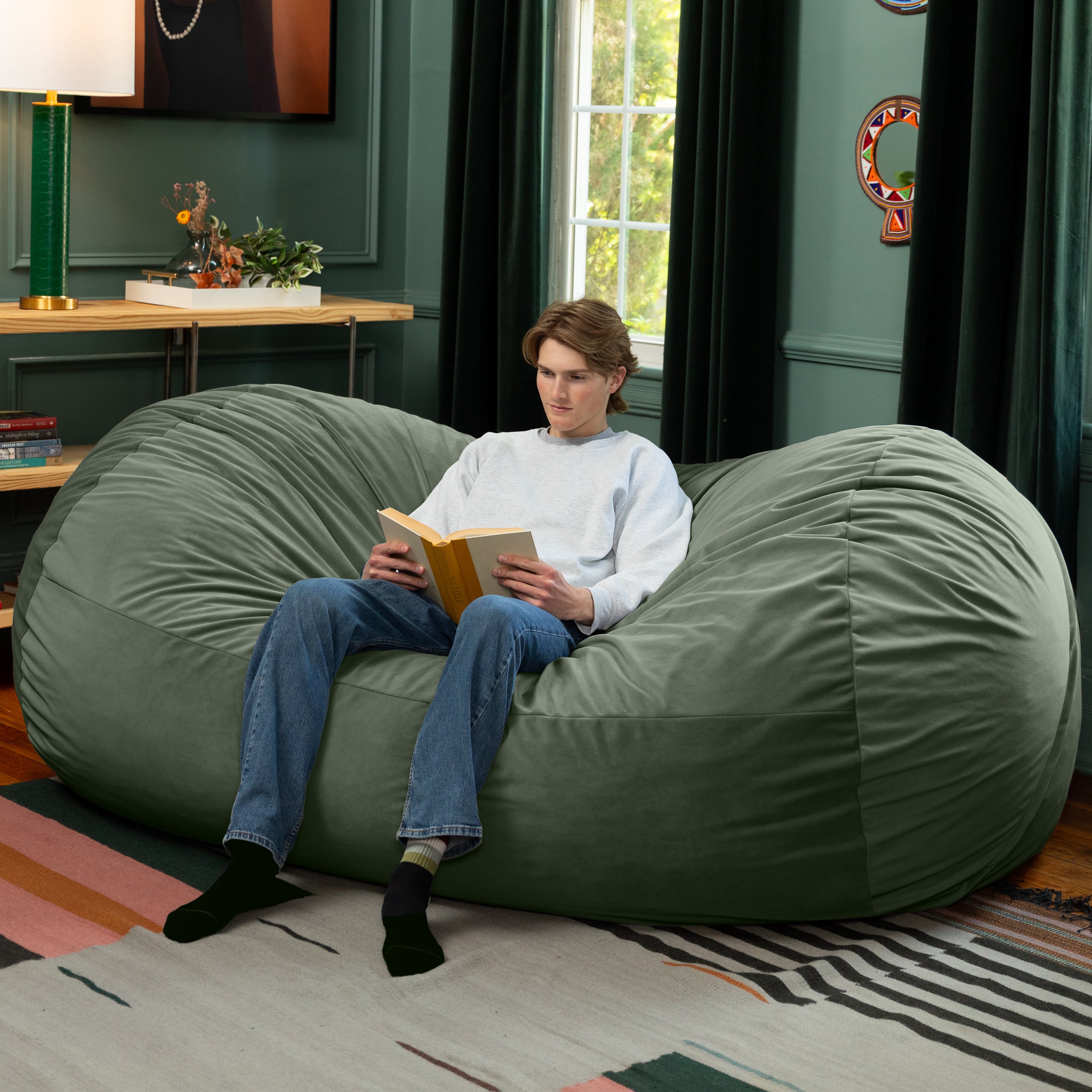 Jaxx Grand Lounger 7 Foot Bean Bag Sofa -Lush Velvet Green