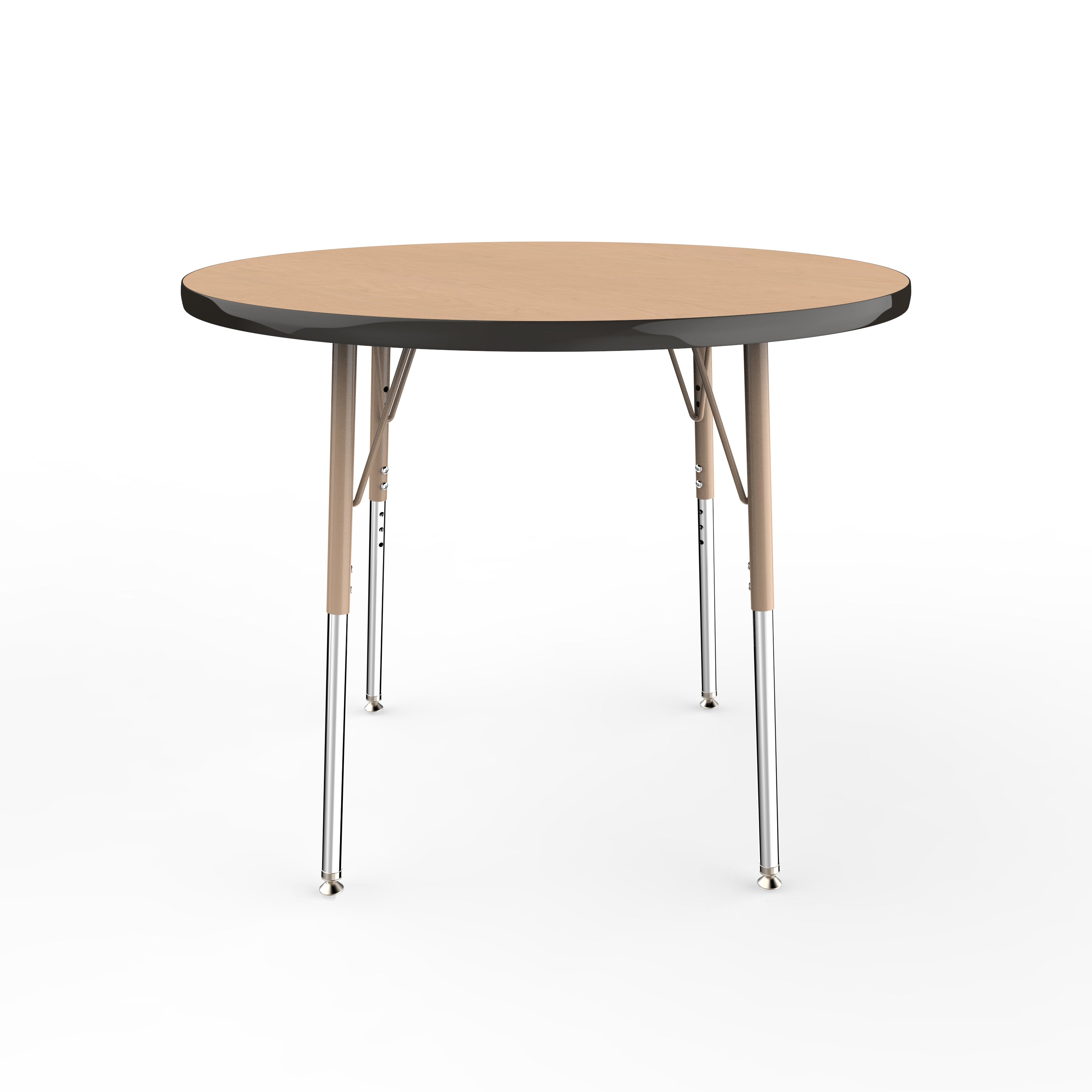 36" Round T-Molding Activity Table with Adjustable Standard Swivel Glide Legs - Maple/Black/Sand
