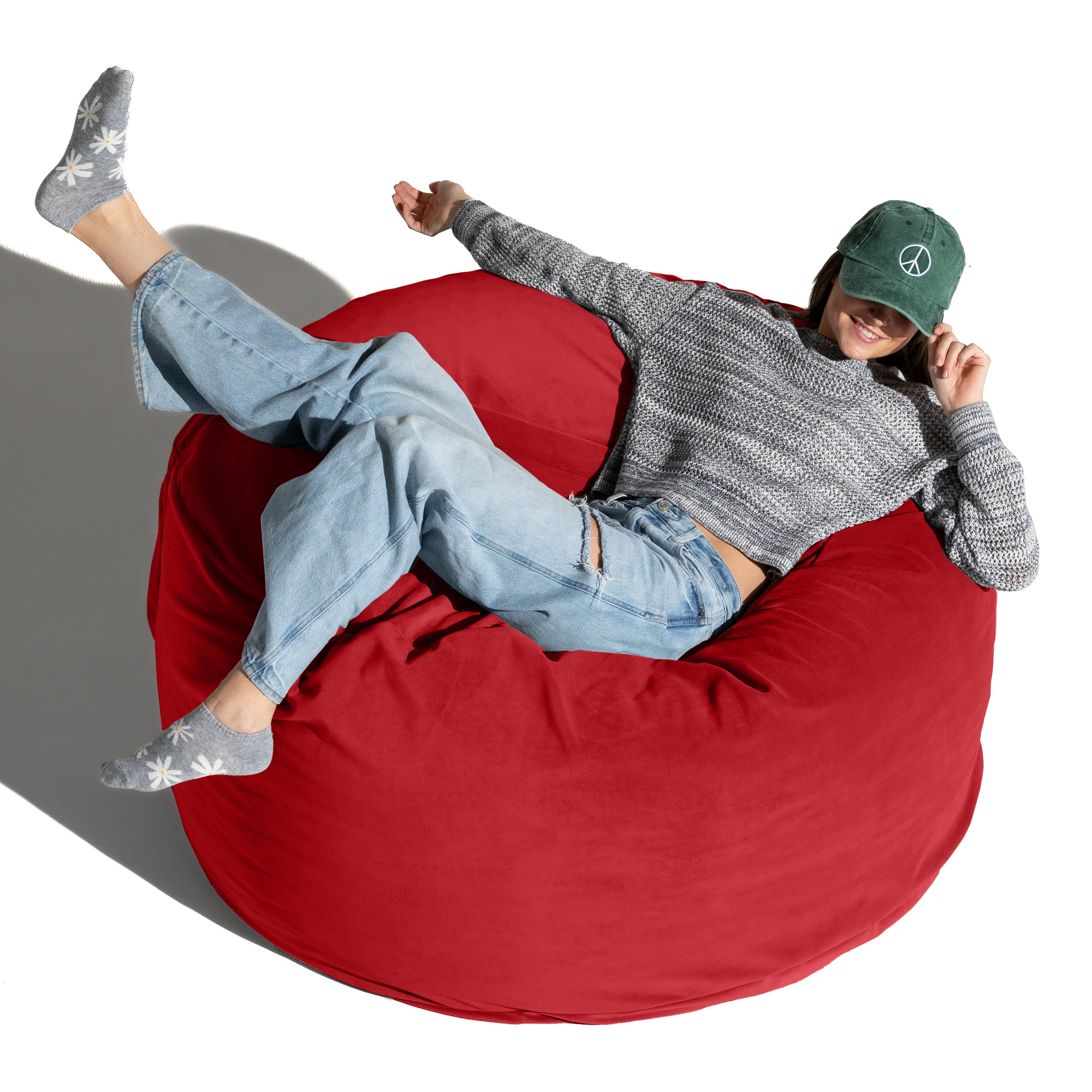 Jaxx 4 Foot Saxx - Large Round Bean Bag Chair for Adults - Lush Velvet Merlot