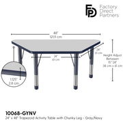 24" x 48" Trapezoid T-Molding Activity Table with Adjustable Chunky Legs - Gray/Navy