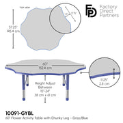 60" x 60" Flower T-Molding Activity Table with Adjustable Chunky Legs - Gray/Blue