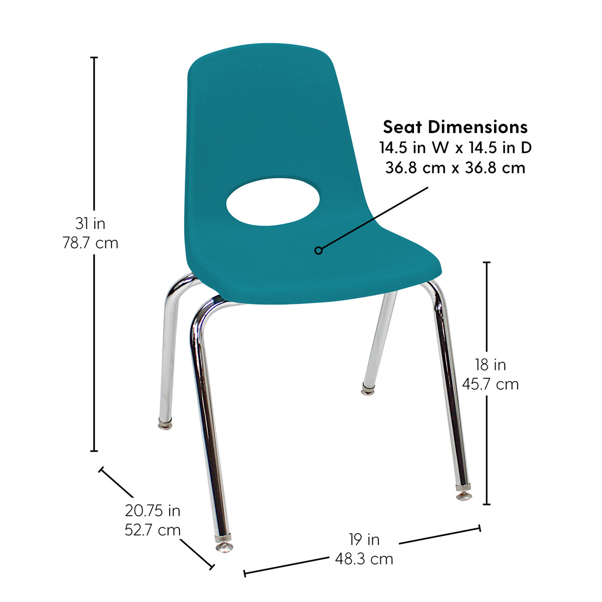 18" Stack Chair with Swivel Glides, 80-Pack/Pallet - Teal