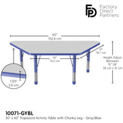 30" x 60" Trapezoid T-Molding Activity Table with Adjustable Chunky Legs - Gray/Blue