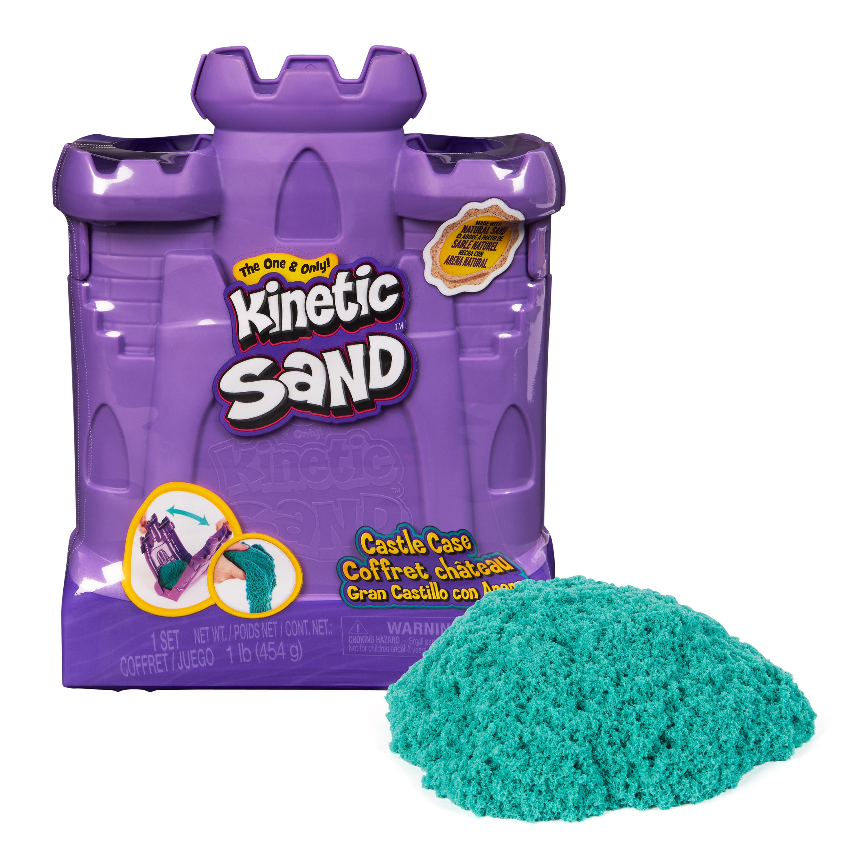 Kinetic Sand, Castle Case with 1lb Teal Play Sand, Storage Container, Sensory Toys for Kids Ages 3 and up
