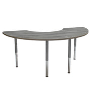 36" x 72" Half Moon La Madera Activity Table with Adjustable Super Legs - Light Gray Wood/Silver