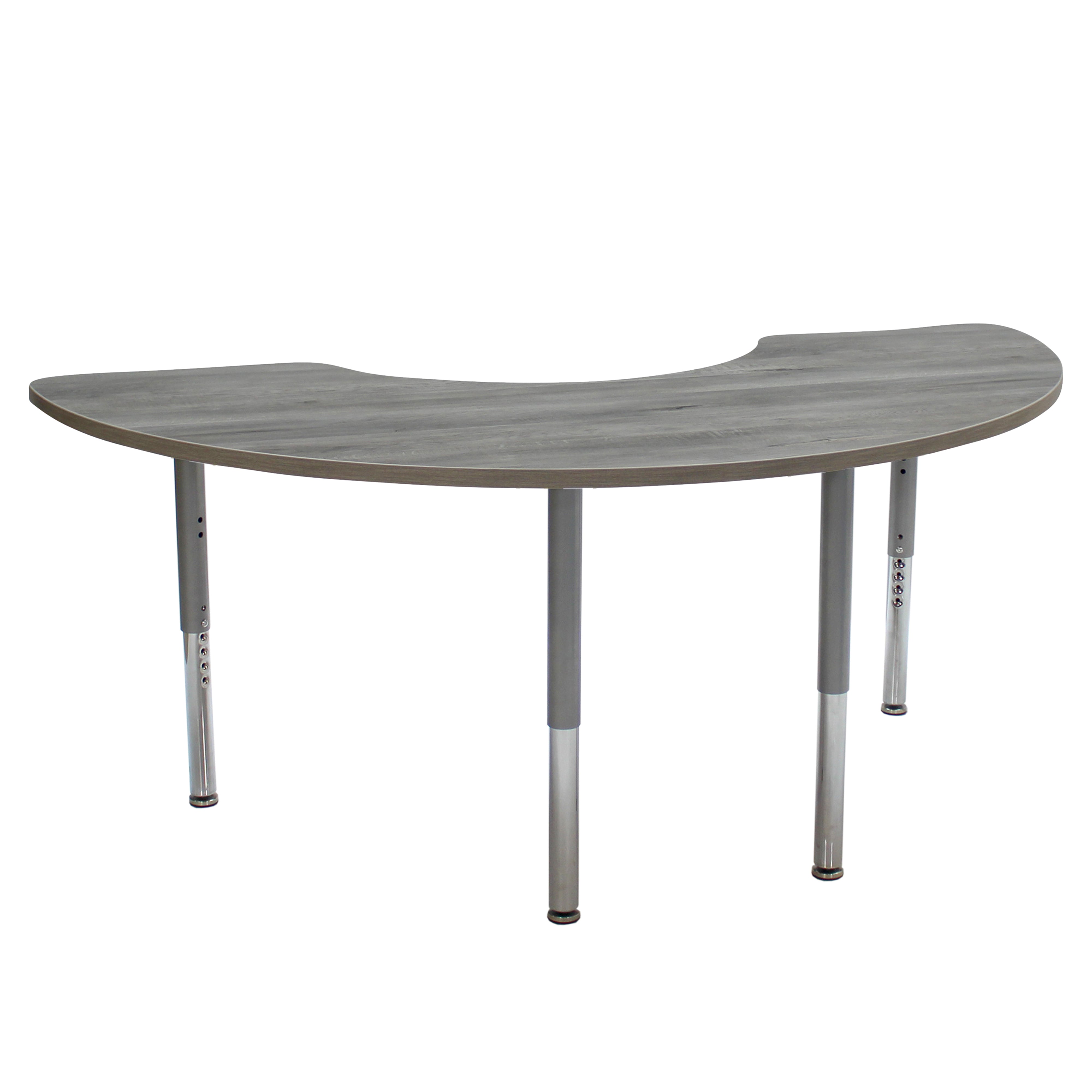 36" x 72" Half Moon La Madera Activity Table with Adjustable Super Legs - Light Gray Wood/Silver