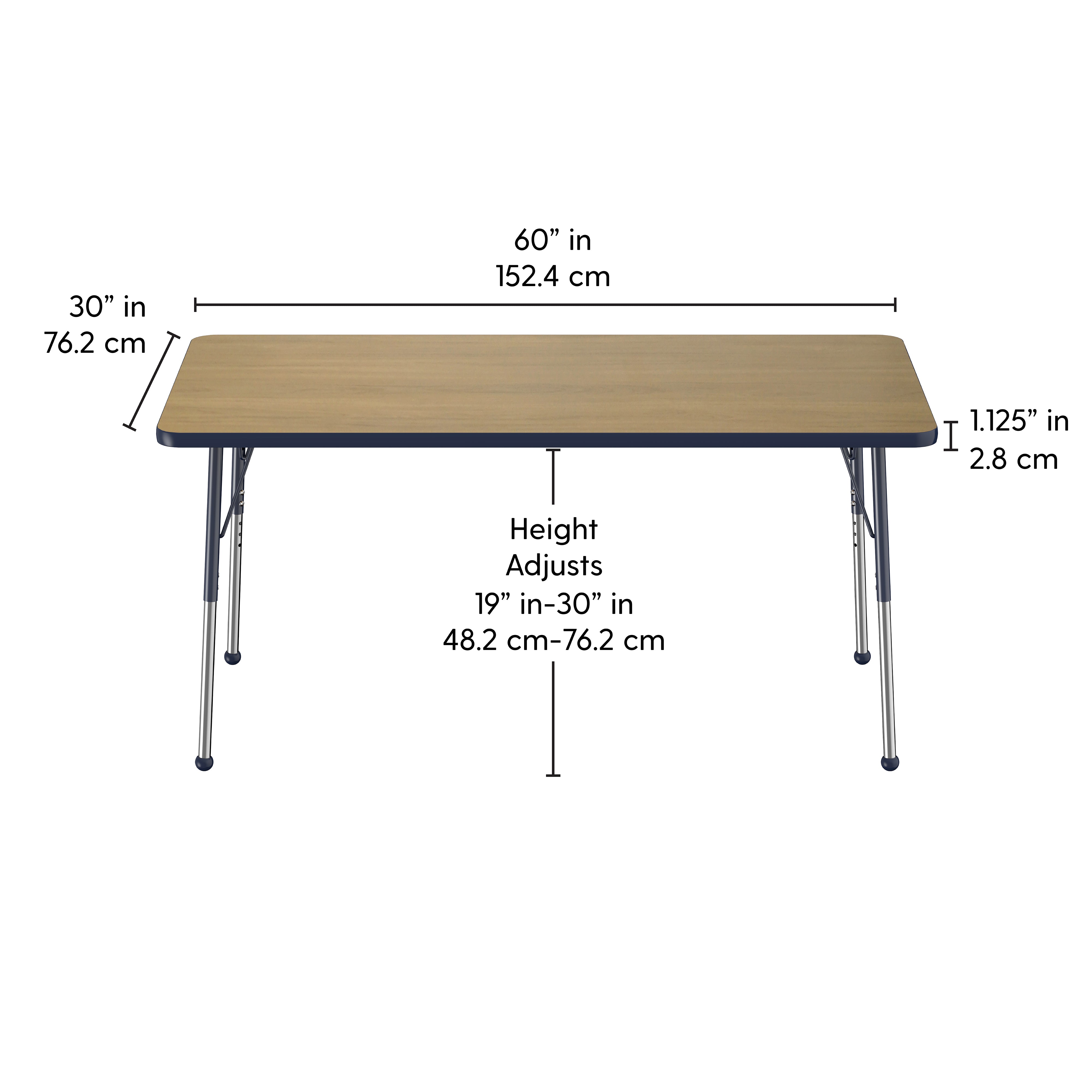 30" x 60" Rectangle T-Molding Activity Table with Adjustable Standard Ball Glide Legs - Pasadena Oak/Navy