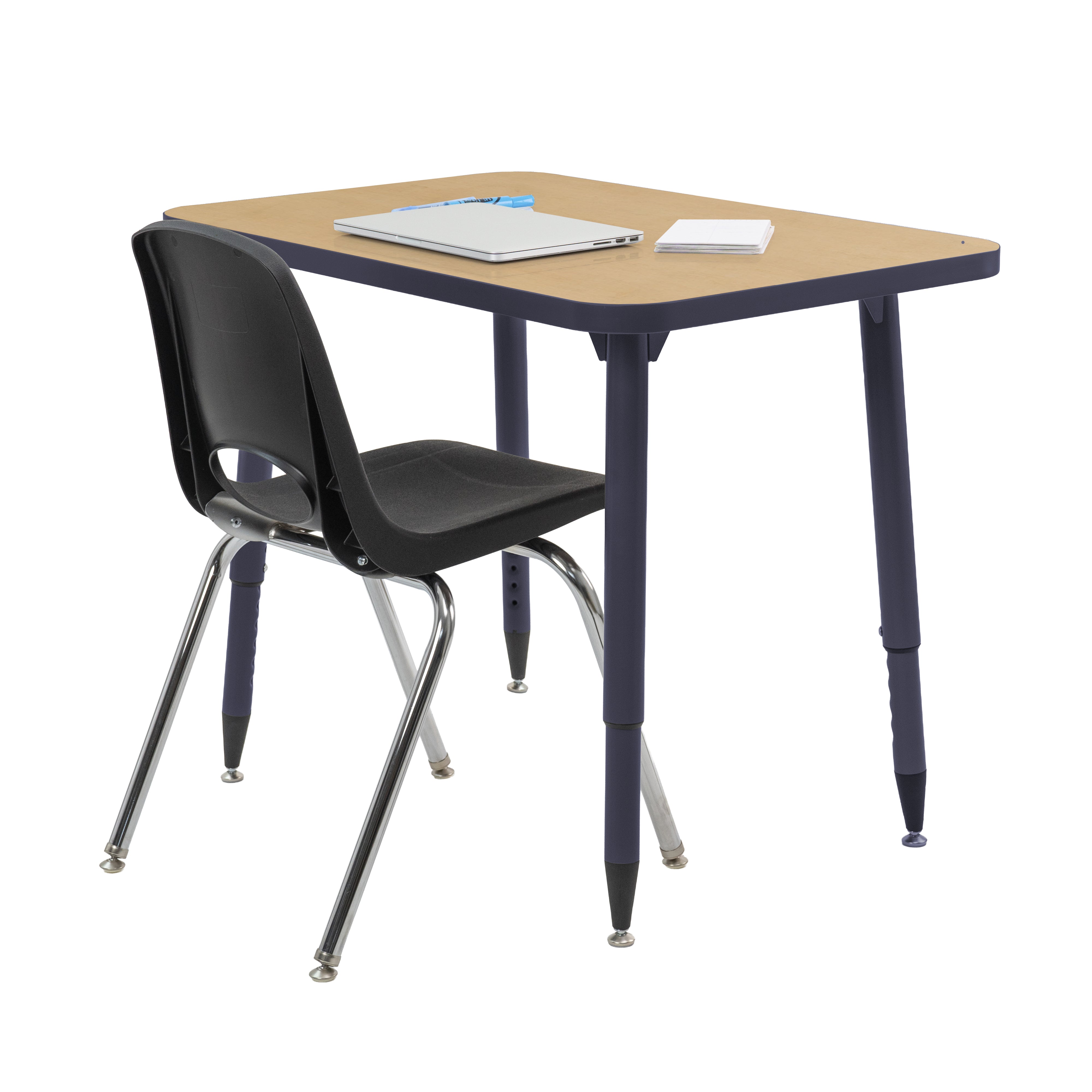 Adapte 24" x 36" Rectangle Thermofused Activity Table with Adjustable Tapered Legs - Maple/Navy
