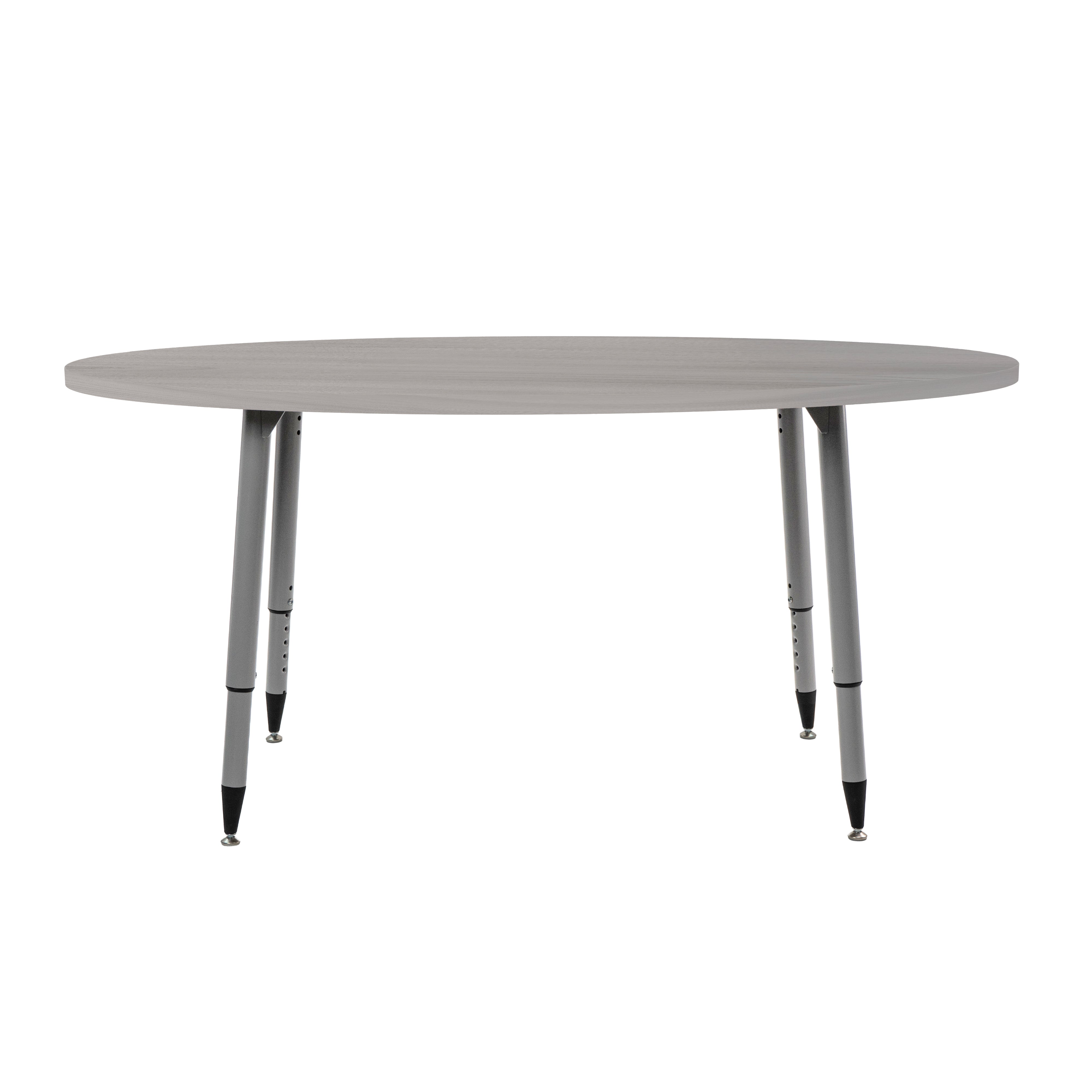 Adapte 30" x 60" Oval Woodgrain Activity Table with Adjustable Tapered Legs - Light Gray Wood/Silver