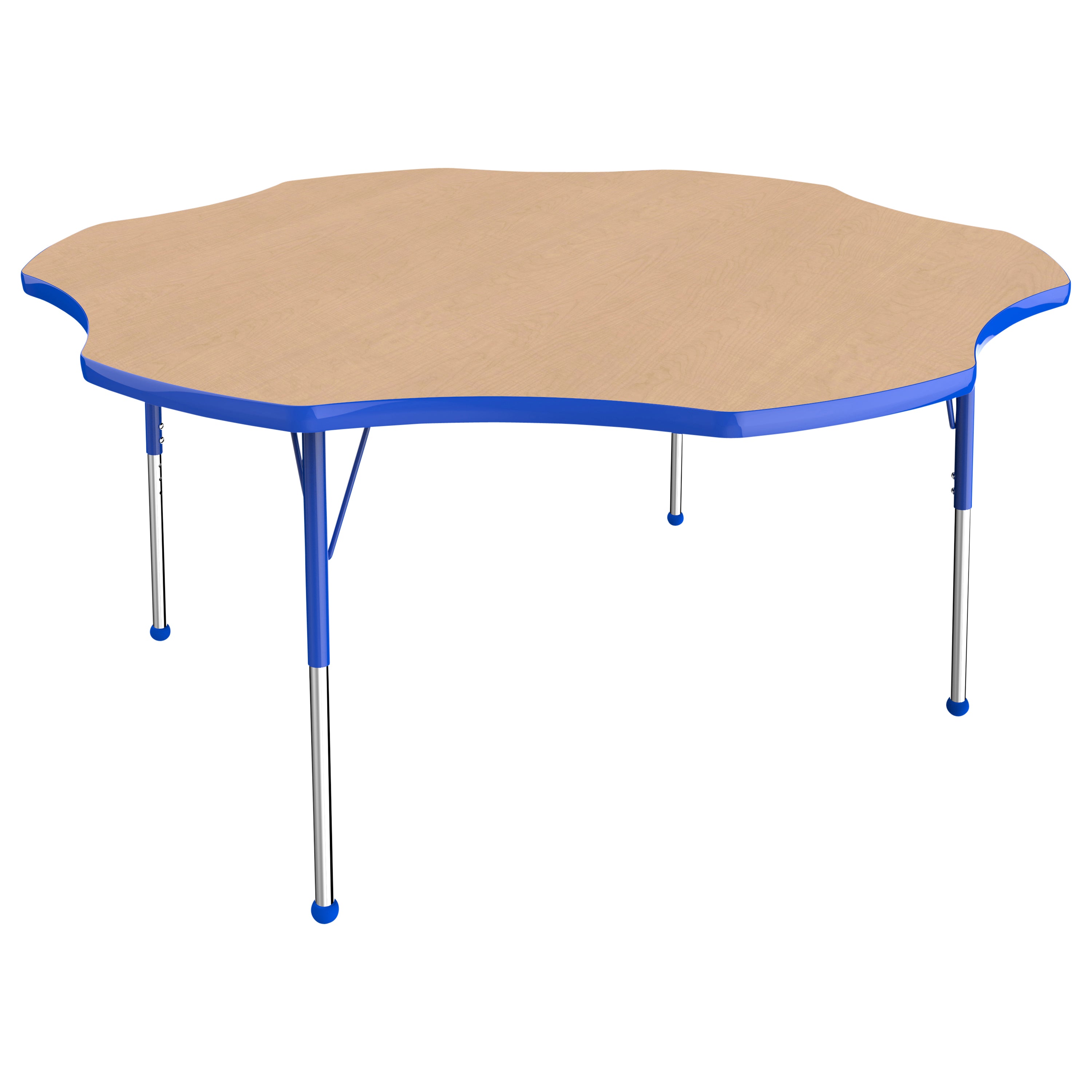 60" x 60" Flower T-Molding Activity Table with Adjustable Standard Ball Glide Legs - Maple/Blue