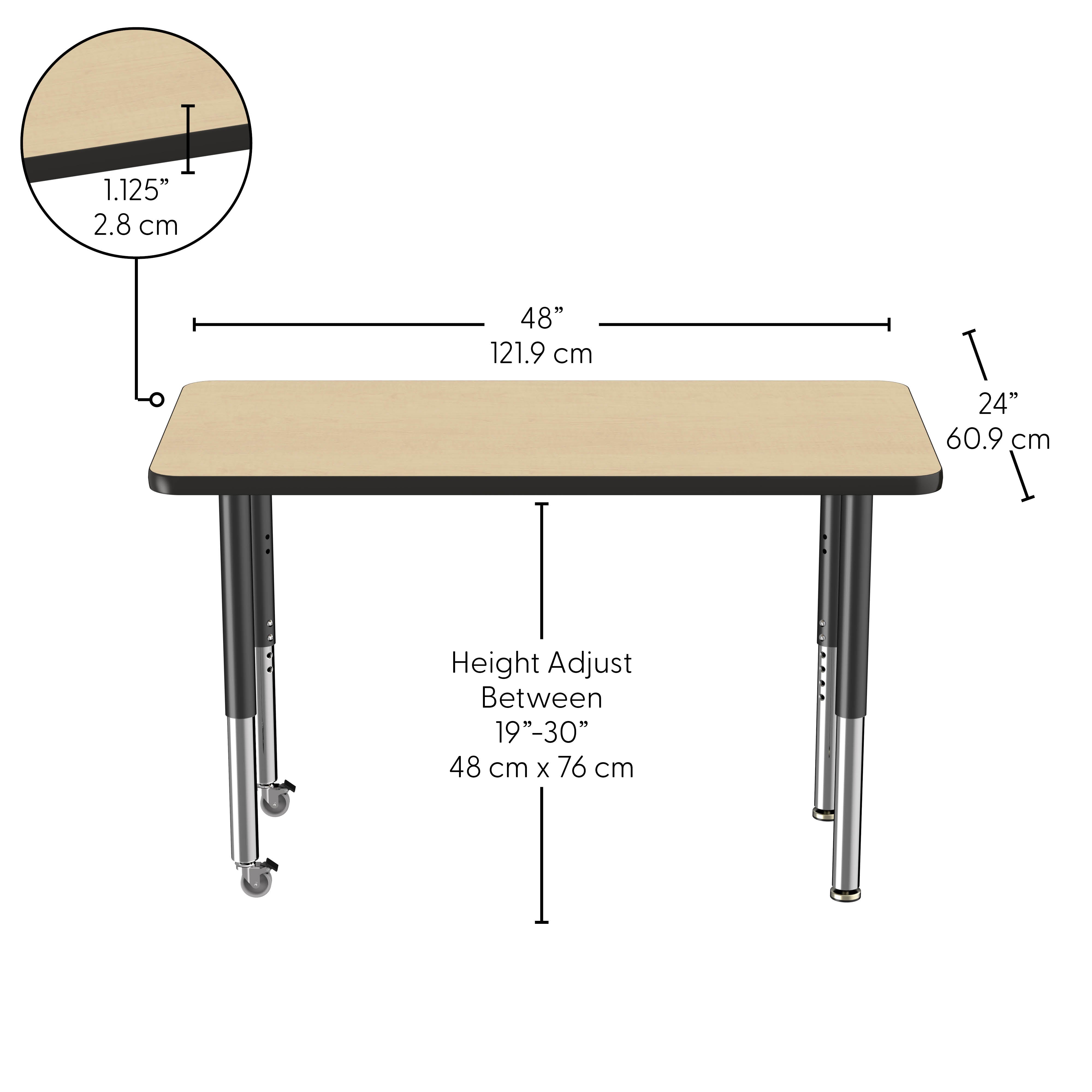 24" x 48" Rectangle Thermofused Activity Table with Adjustable Super Legs - Maple/Black