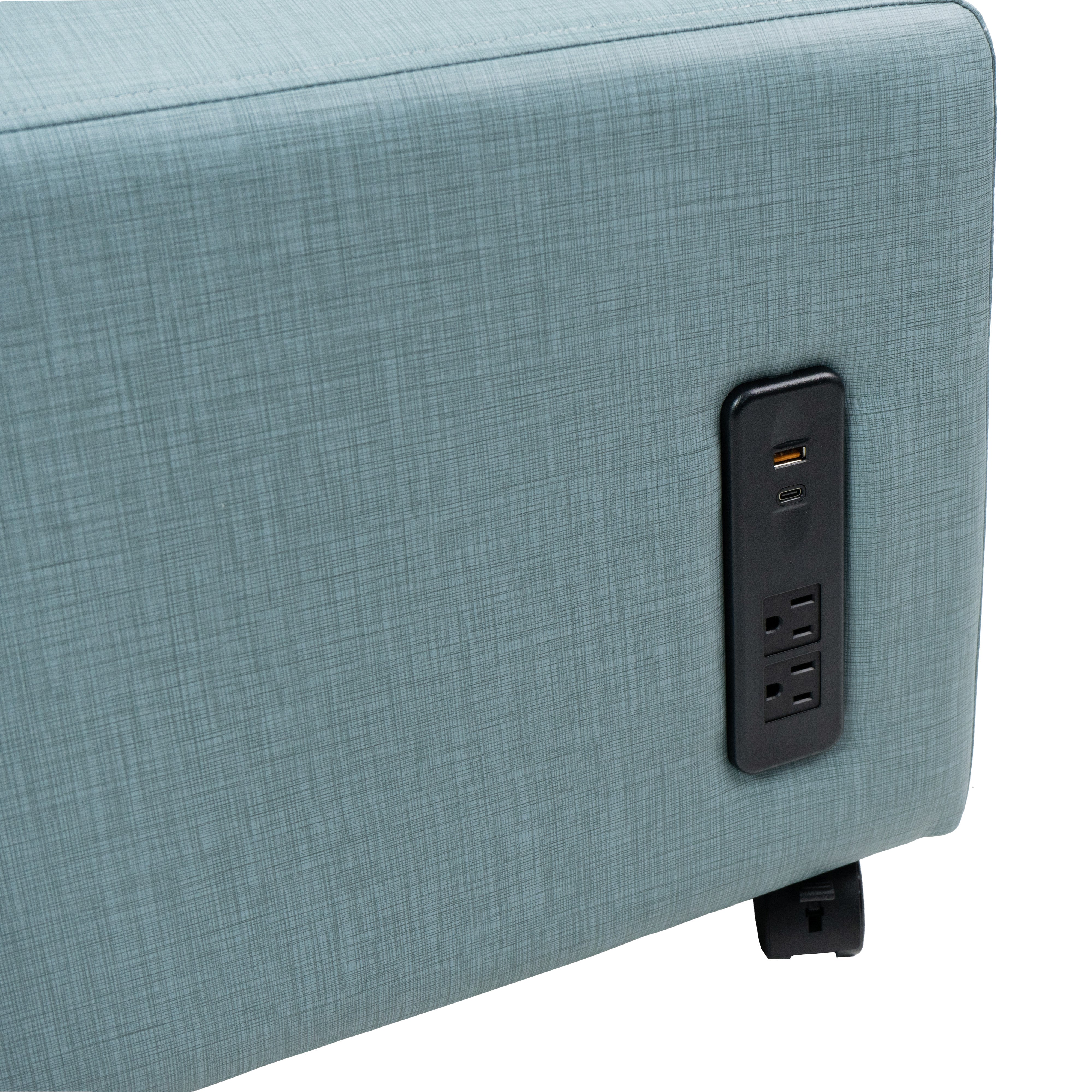 Pro Series Upholstered Rectangle Mobile Ottoman - Sky Blue Crosshatch