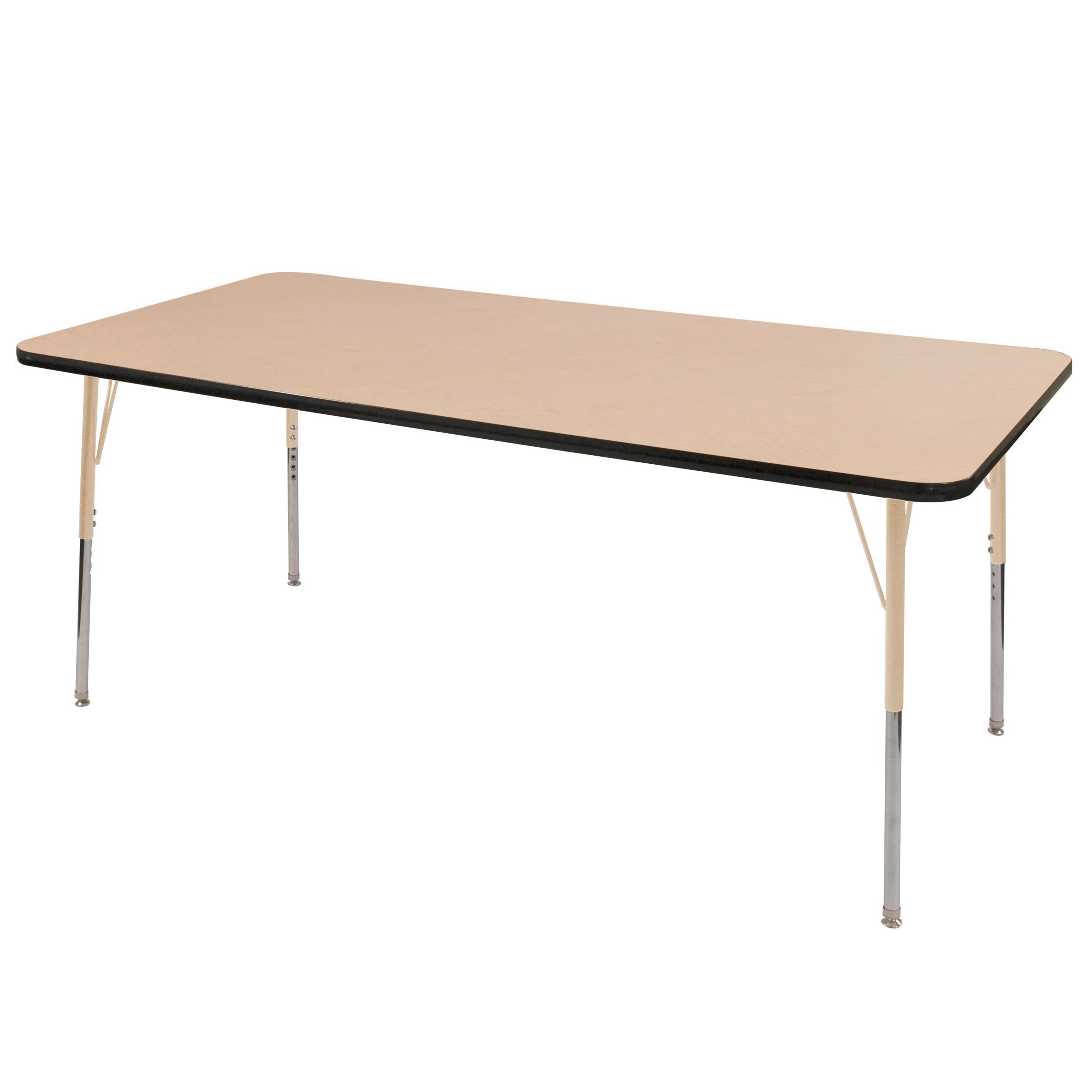 36" x 72" Rectangle T-Molding Activity Table with Adjustable Standard Swivel Glide Legs - Maple/Black/Sand