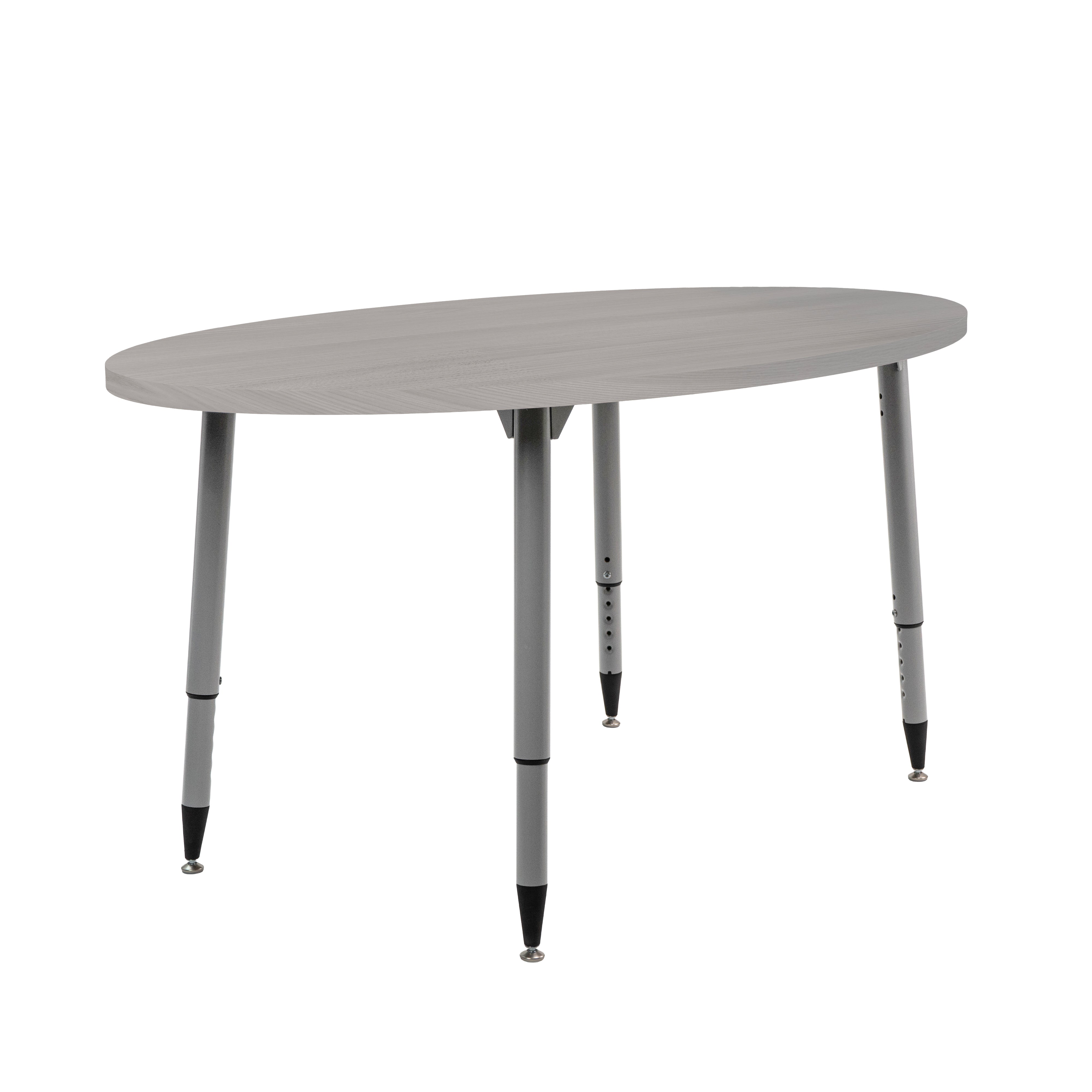 Adapte 30" x 60" Oval Woodgrain Activity Table with Adjustable Tapered Legs - Light Gray Wood/Silver