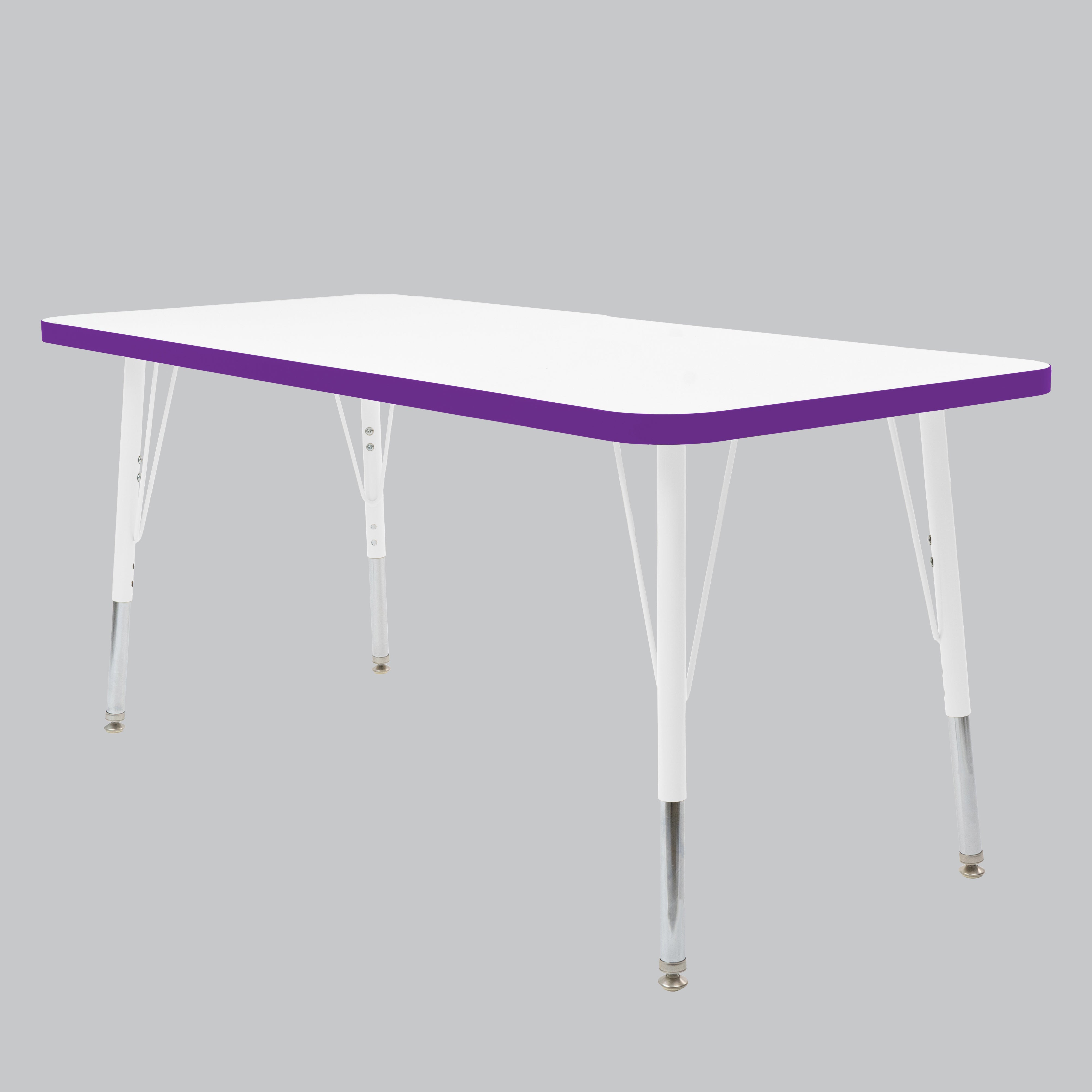 24" x 60" Rectangle Thermofused Activity Table with Adjustable Standard Swivel Glide Legs - White/Eggplant/White