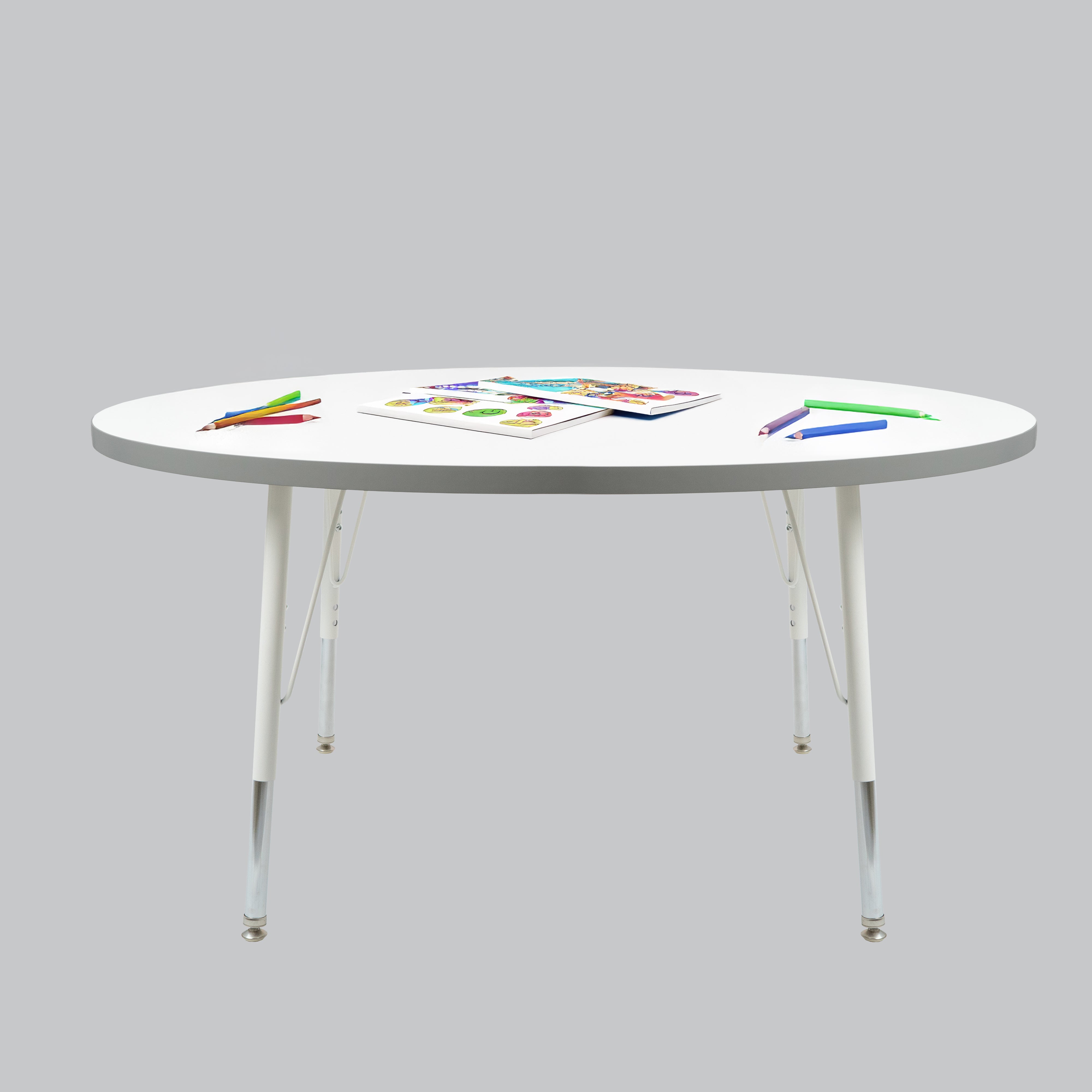 48" Round Thermofused Activity Table with Adjustable Standard Swivel Glide Legs - White/North Sea/White