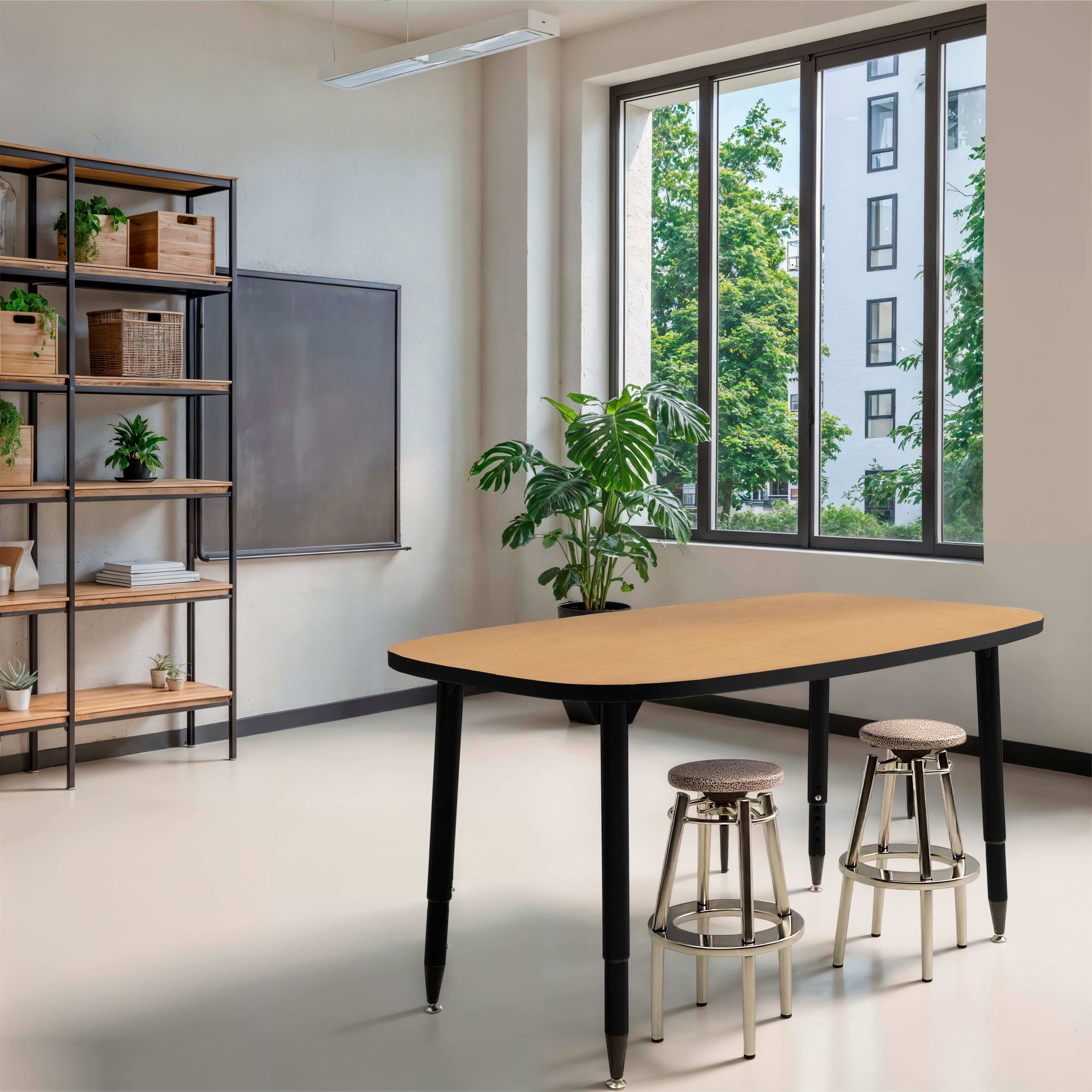 Adapte 31" x 50" Rounded Rectangle Thermofused Activity Table with Adjustable Tapered Legs - Maple/Black