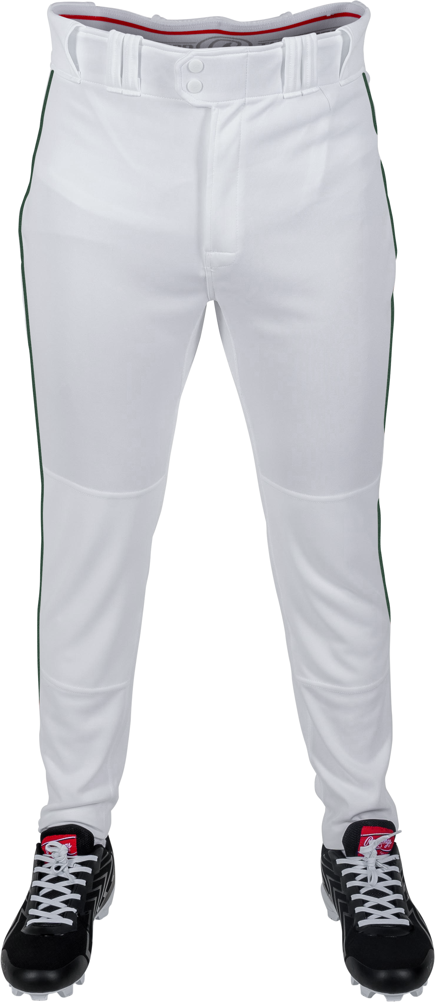 Rawlings Adult Plated Piped Pro Taper Fit Pant - Small - White/Dark Green