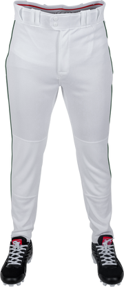 Rawlings Adult Plated Piped Pro Taper Fit Pant - Small - White/Dark Green
