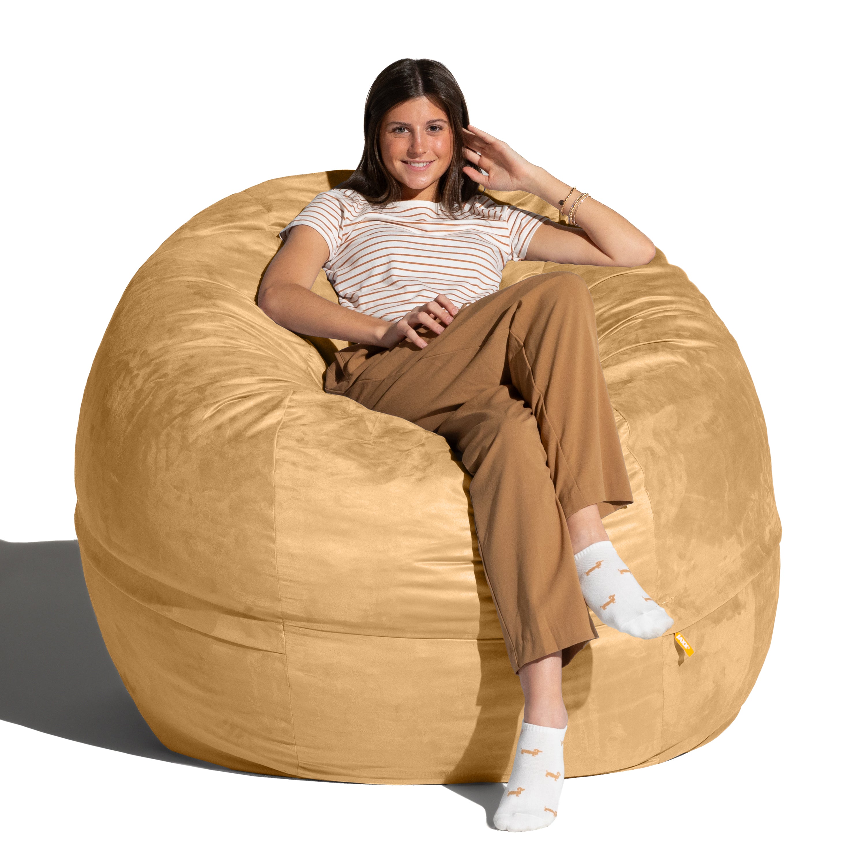 Jaxx Basics 5 Foot Large Adult Bean Bag Chair, Oversized with Filler, Beige