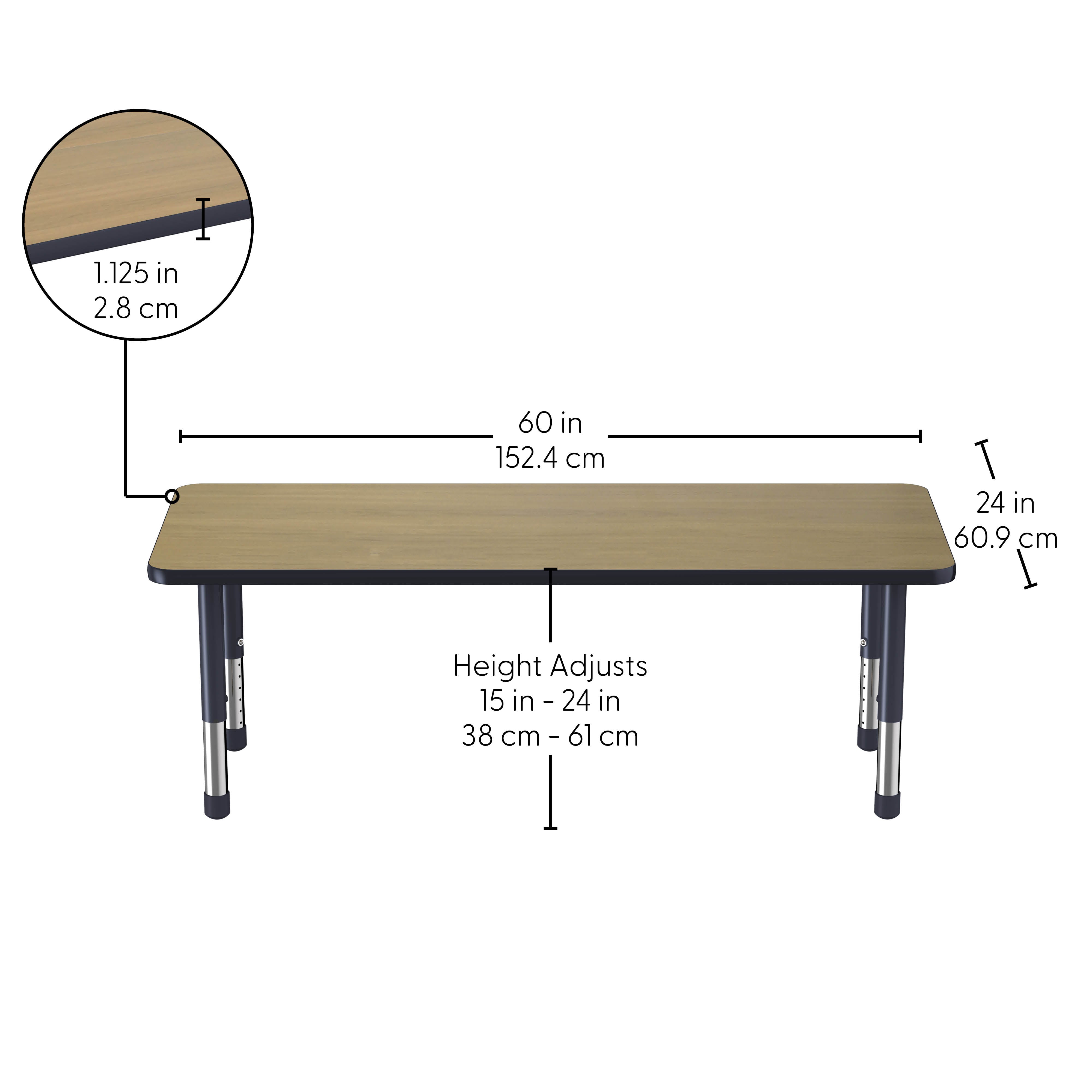 24" x 60" Rectangle Thermofused Activity Table with Adjustable Chunky Legs - Pasadena Oak/Navy