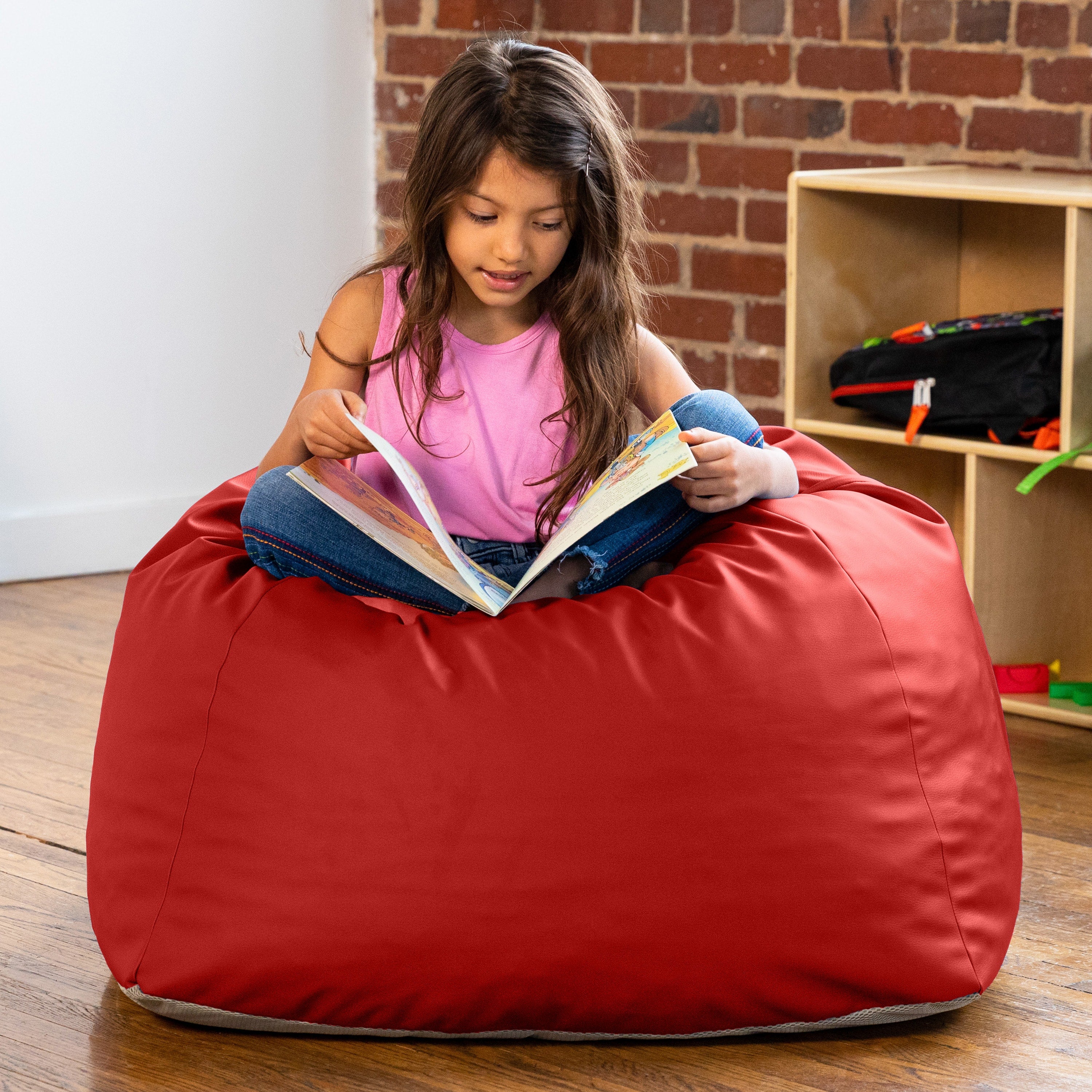 Jaxx Gumdrop Jr. Kids Bean Bag for Early Childhood & Educational Environments, Premium Vinyl - Red