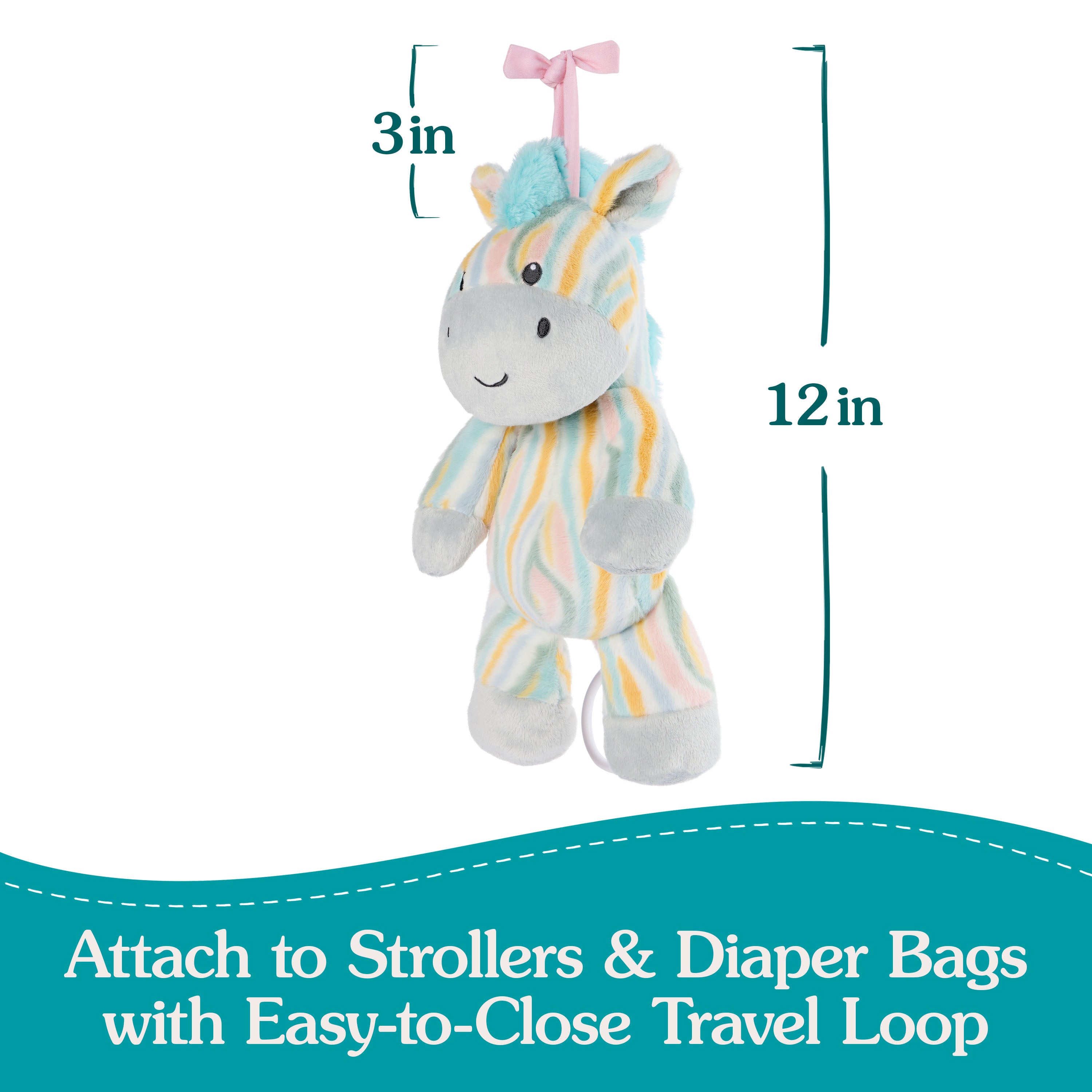 Baby GUND Safari Friends Zebra Pull-Down Musical Plush, Travel Friendly Sensory Toy with Stroller Loop for Ages 0 and Up, Rainbow, 12”