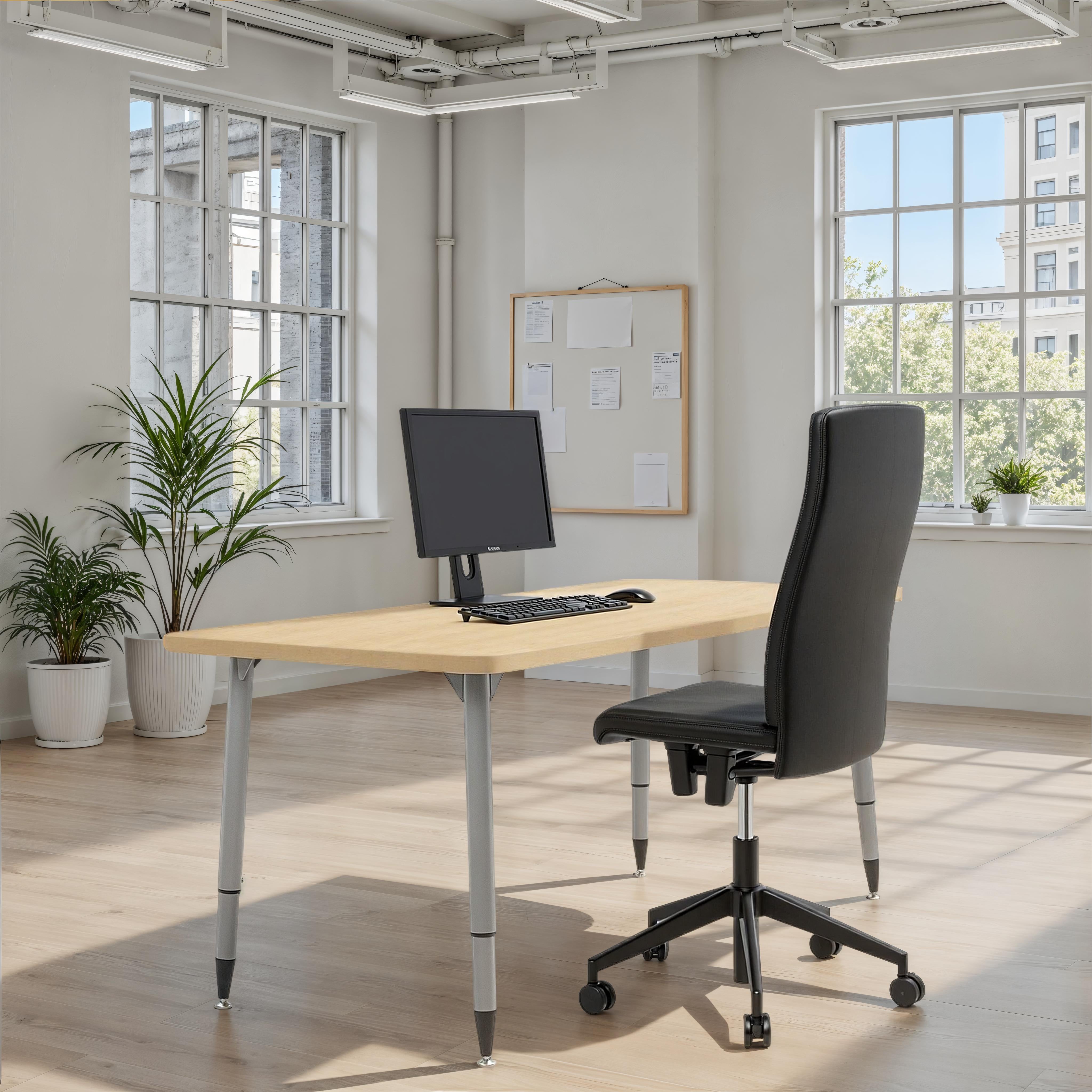 Adapte 30" x 60" Rectangle Woodgrain Activity Table with Adjustable Tapered Legs - Maple Grain/Silver