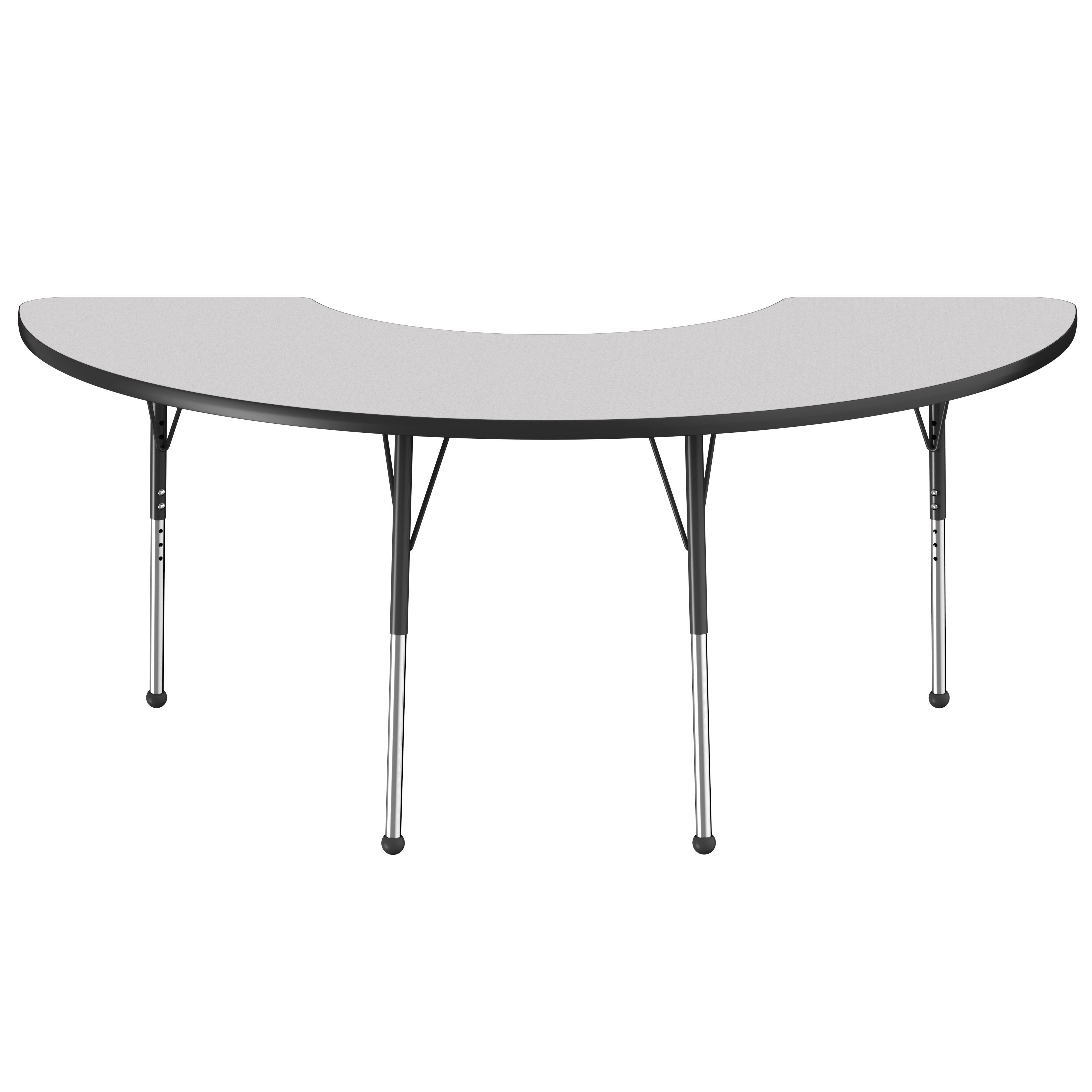 36" x 72" Half Moon Thermofused Activity Table with Adjustable Standard Ball Glide Legs - Gray/Black