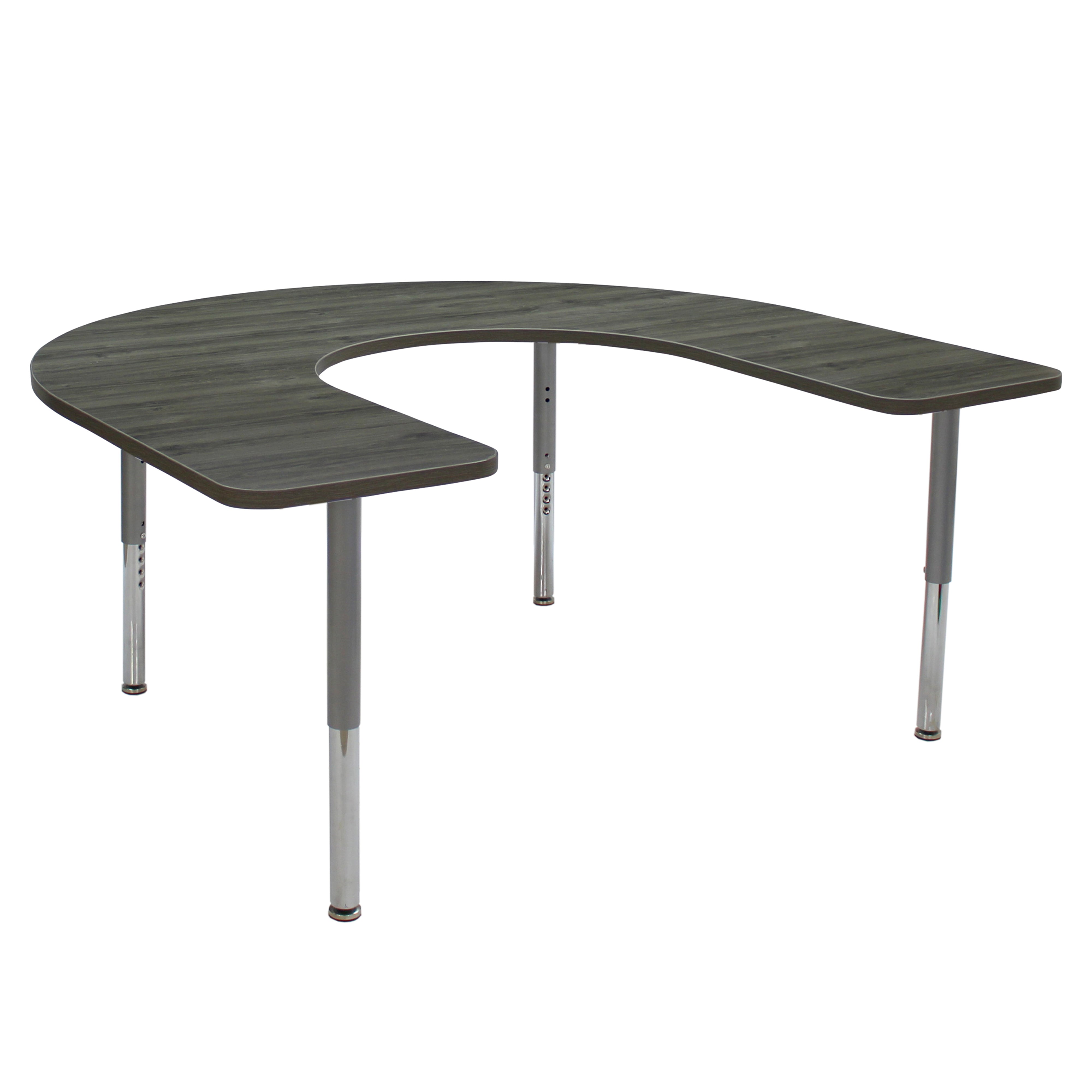 60" x 66" Horseshoe La Madera Activity Table with Adjustable Super Legs - Gray Wood/Silver