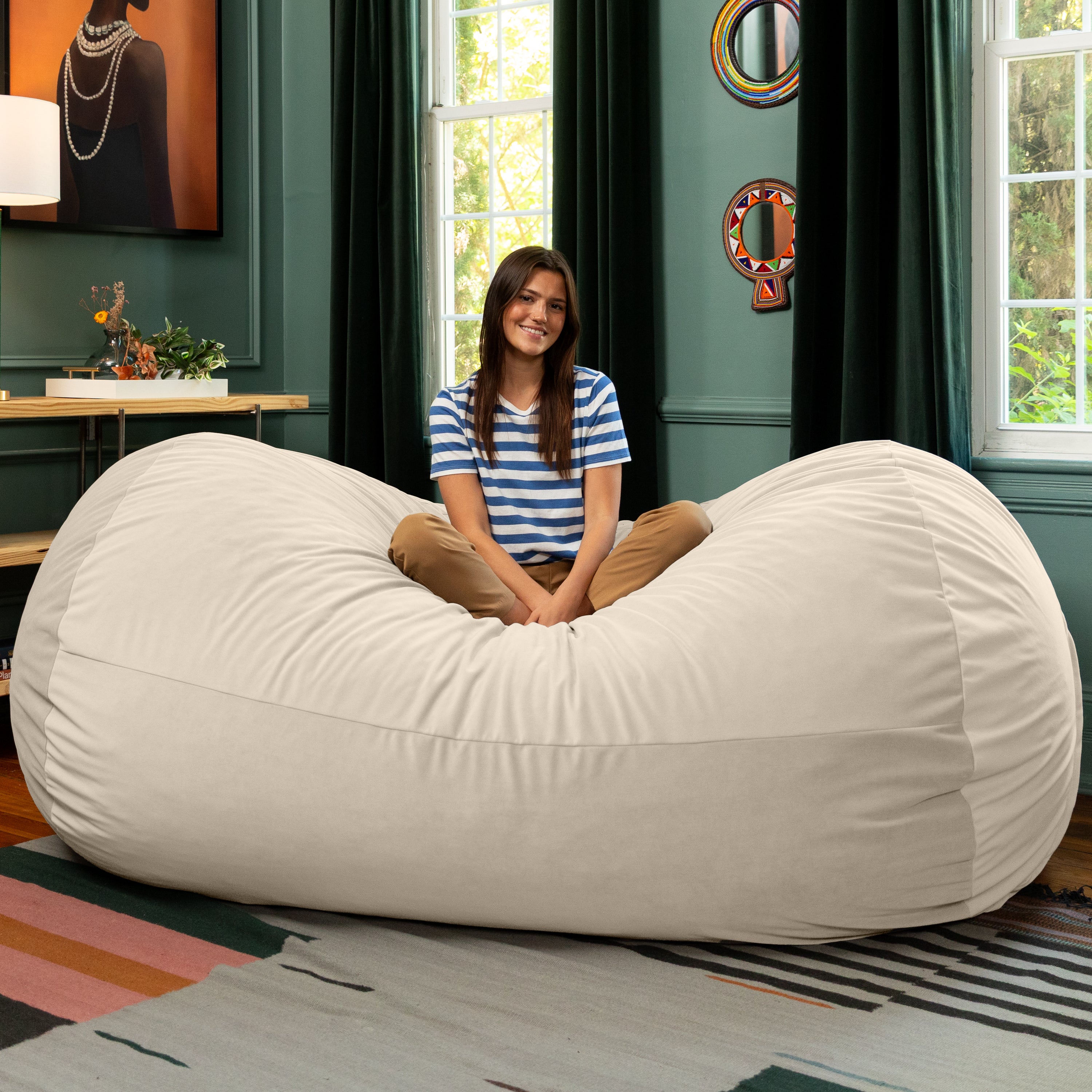 Jaxx Grand Lounger 7 Foot Bean Bag Sofa -Lush Velvet Ivory