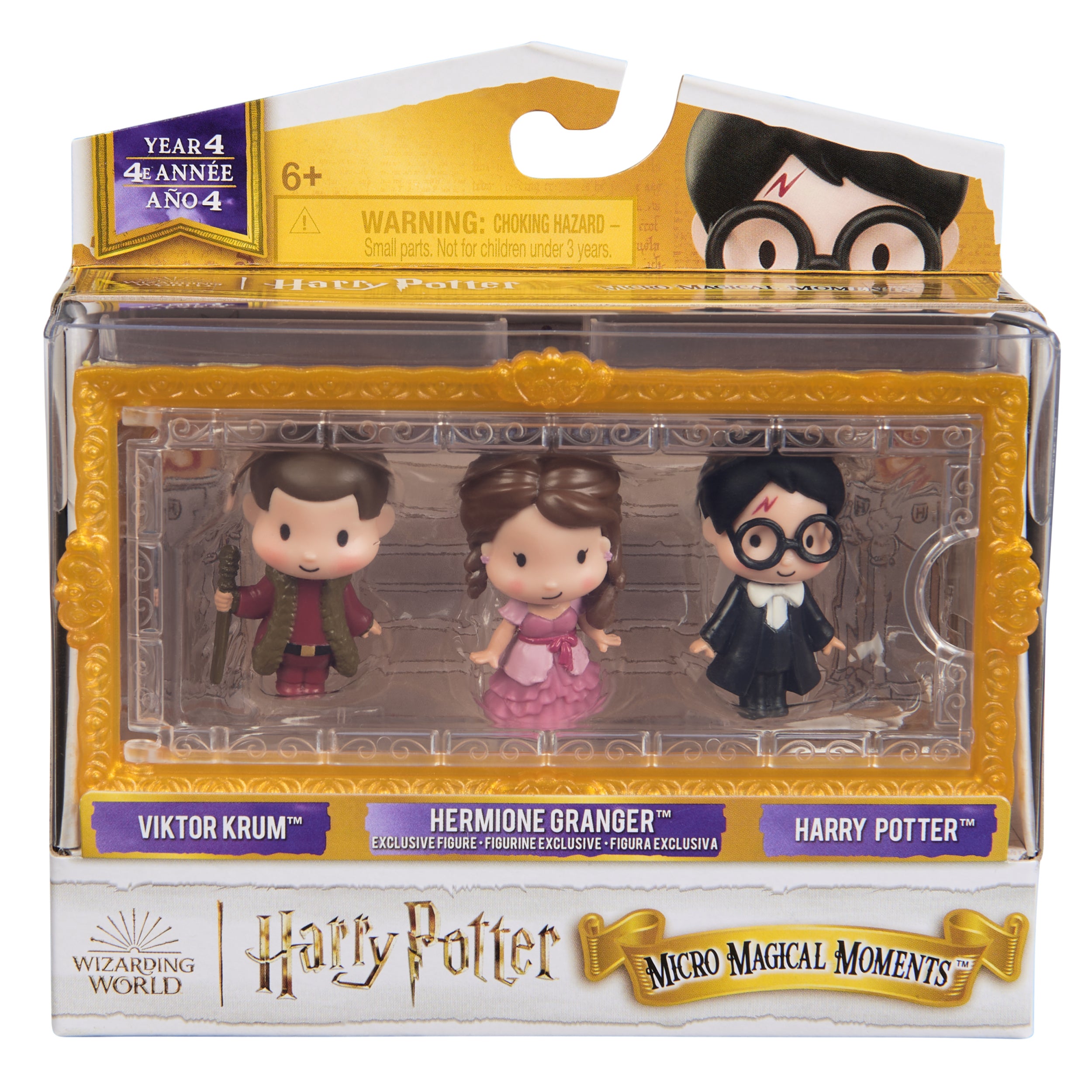 Wizarding World Harry Potter, Micro Magical Moments Year 4 Figure Set with Harry, Hermione, Viktor Krum & Display Case, Kids Toys for Ages 6 and up