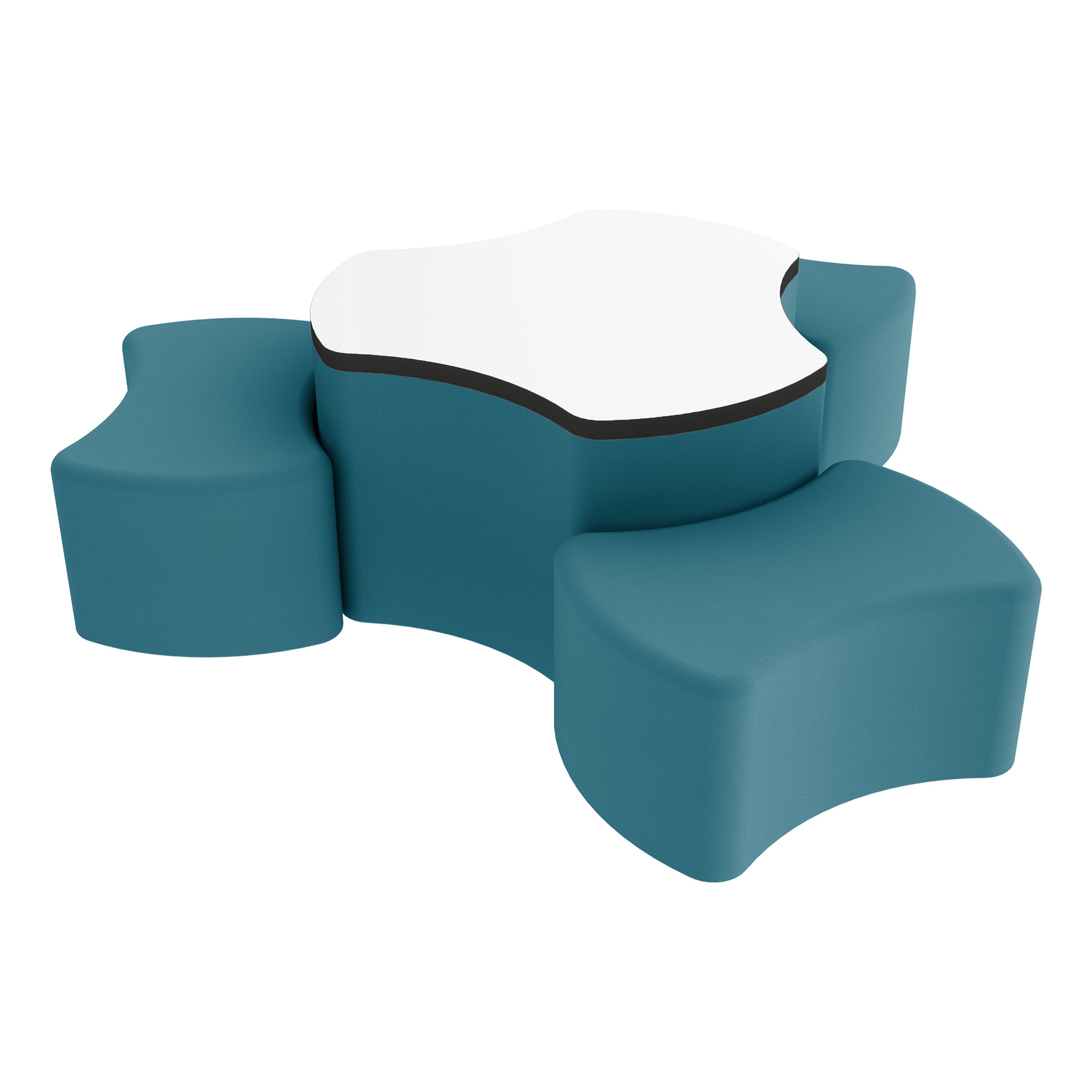 Pro Series Dry-Erase Cog Ottoman Table with Bowtie 12" H Seating, 4-Piece Set - Teal/Whiteboard