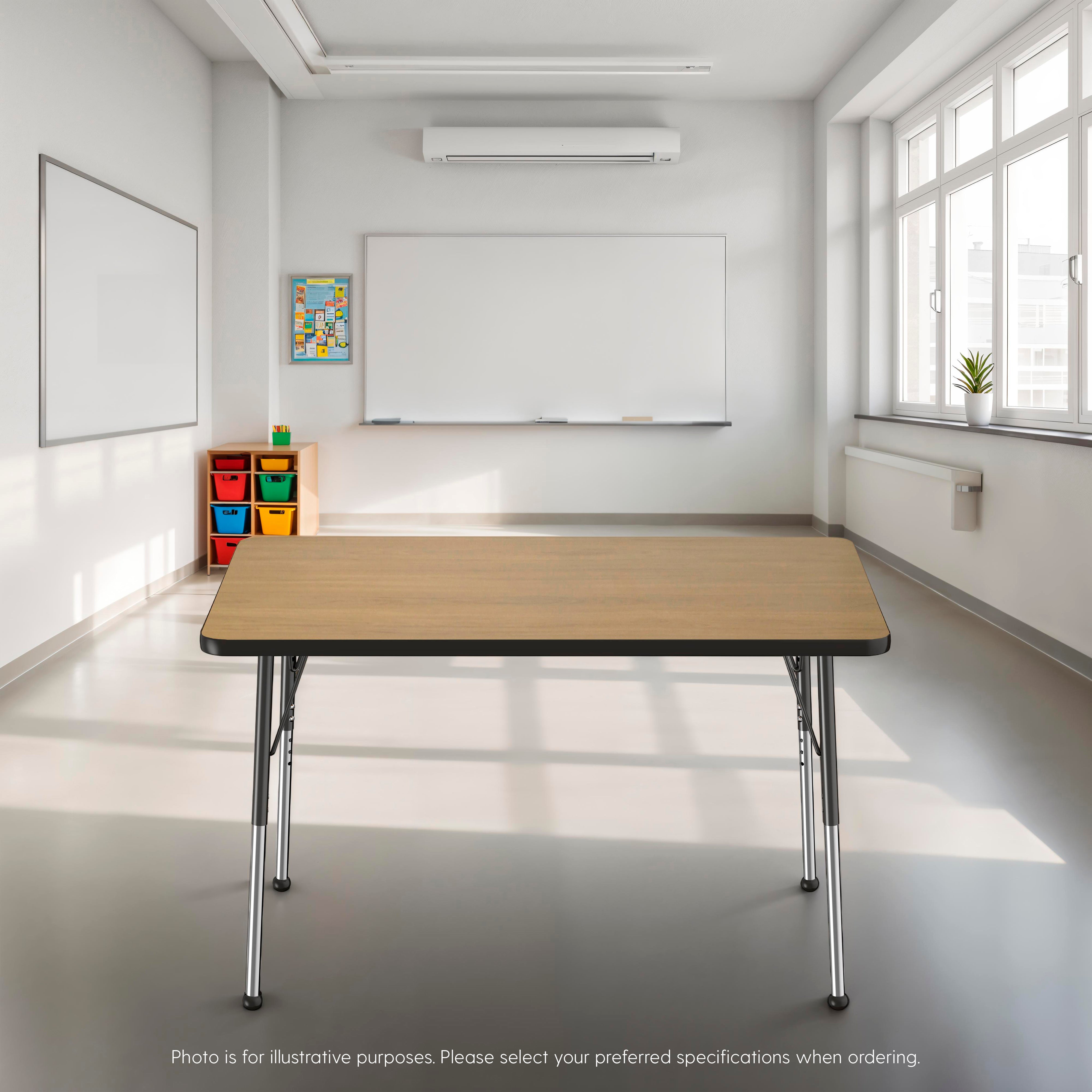 30" x 48" Rectangle T-Molding Activity Table with Adjustable Standard Ball Glide Legs - Pasadena Oak/Black
