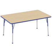 36" x 60" Rectangle T-Molding Activity Table with Adjustable Standard Ball Glide Legs - Maple/Blue
