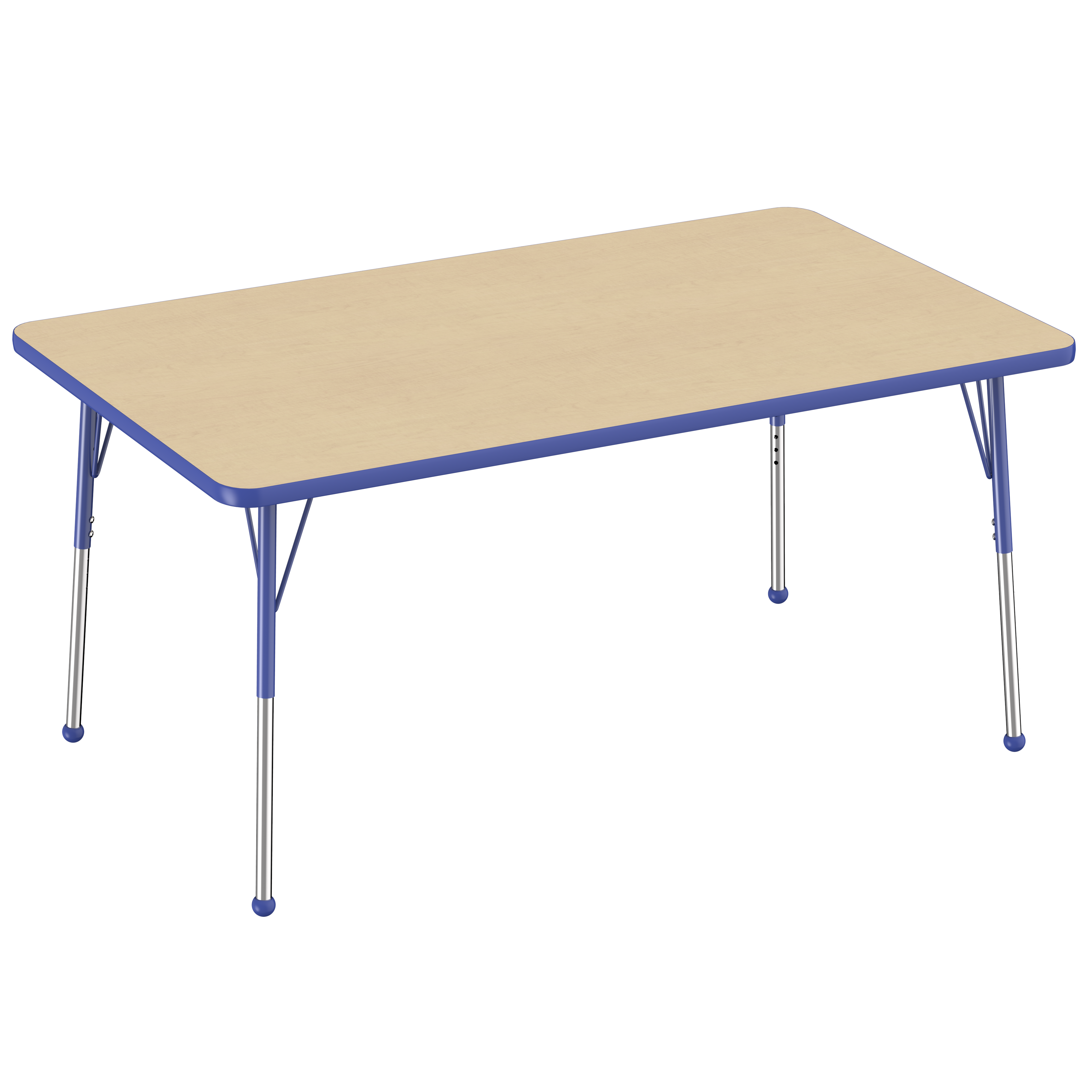 36" x 60" Rectangle T-Molding Activity Table with Adjustable Standard Ball Glide Legs - Maple/Blue