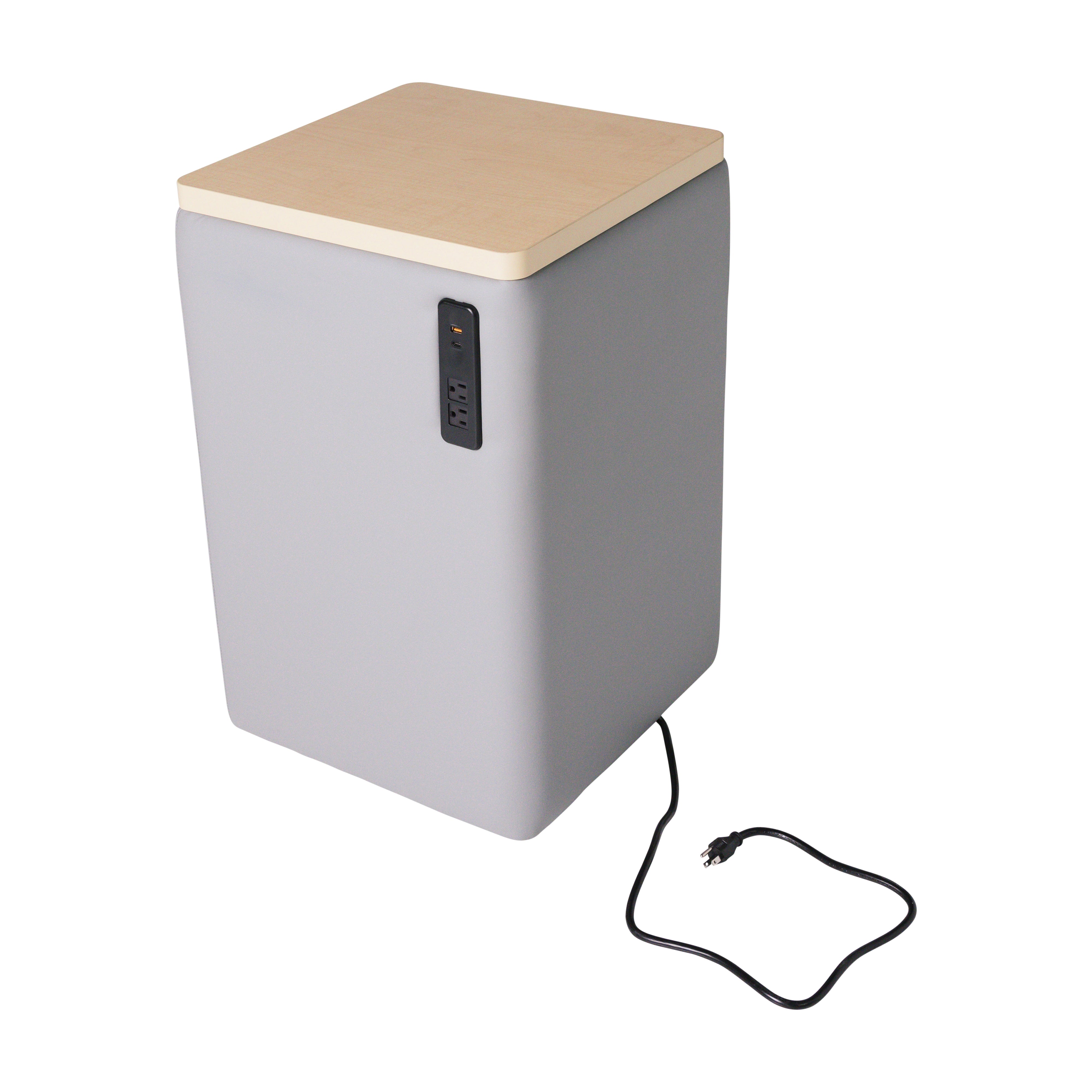 Pro Series Upholstered 18" x 18" Square Ottoman Table with Tech Panel 28" Height - Gray/Maple