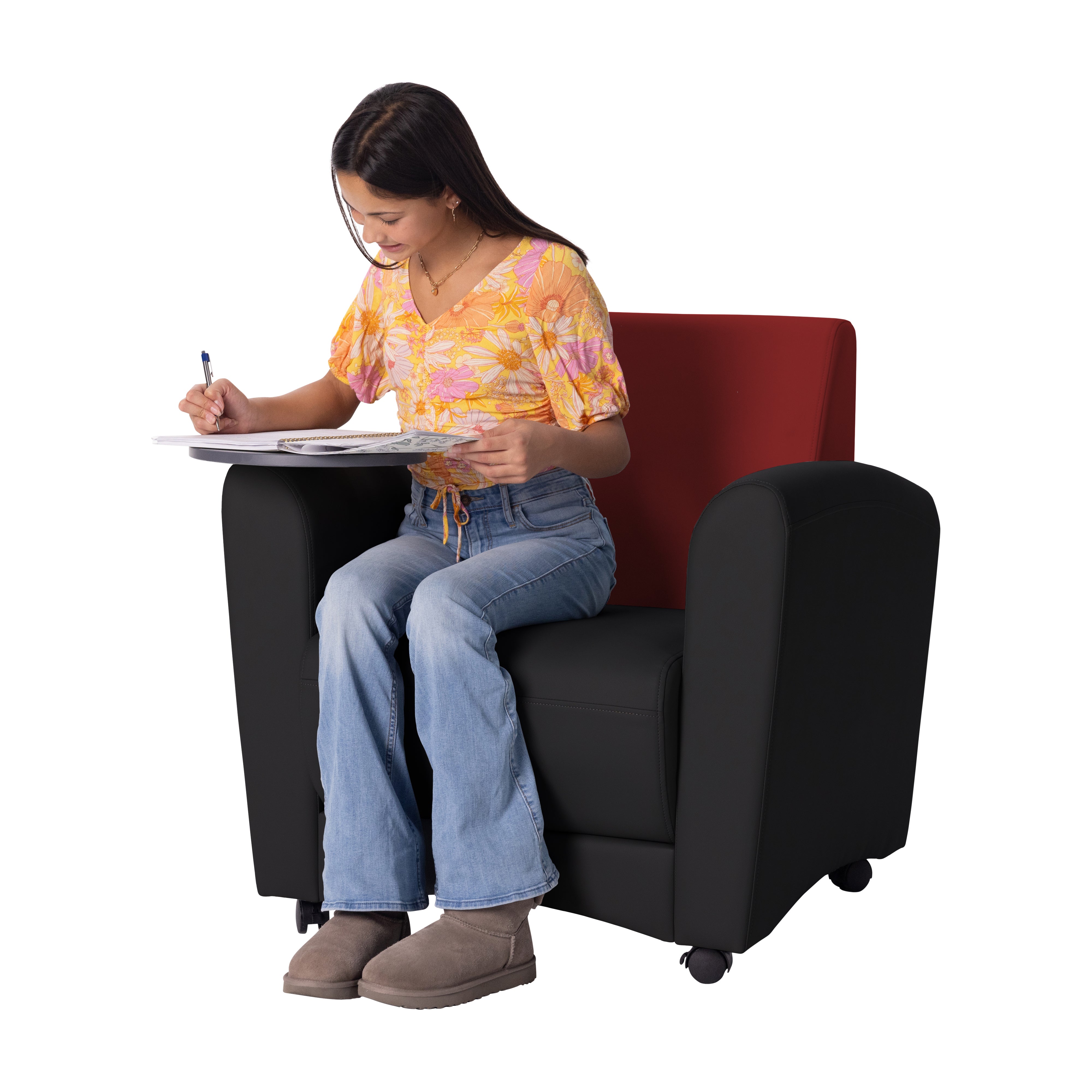 Pro Series Upholstered Common Area Chair with Tablet - Black/Crimson/Cosmic Strandz