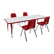 30" x 72" Rectangle Dry-Erase Activity Table with Standard Legs and 14" Stack Chairs with Swivel Glides, 5-Piece Set - Whiteboard/Red