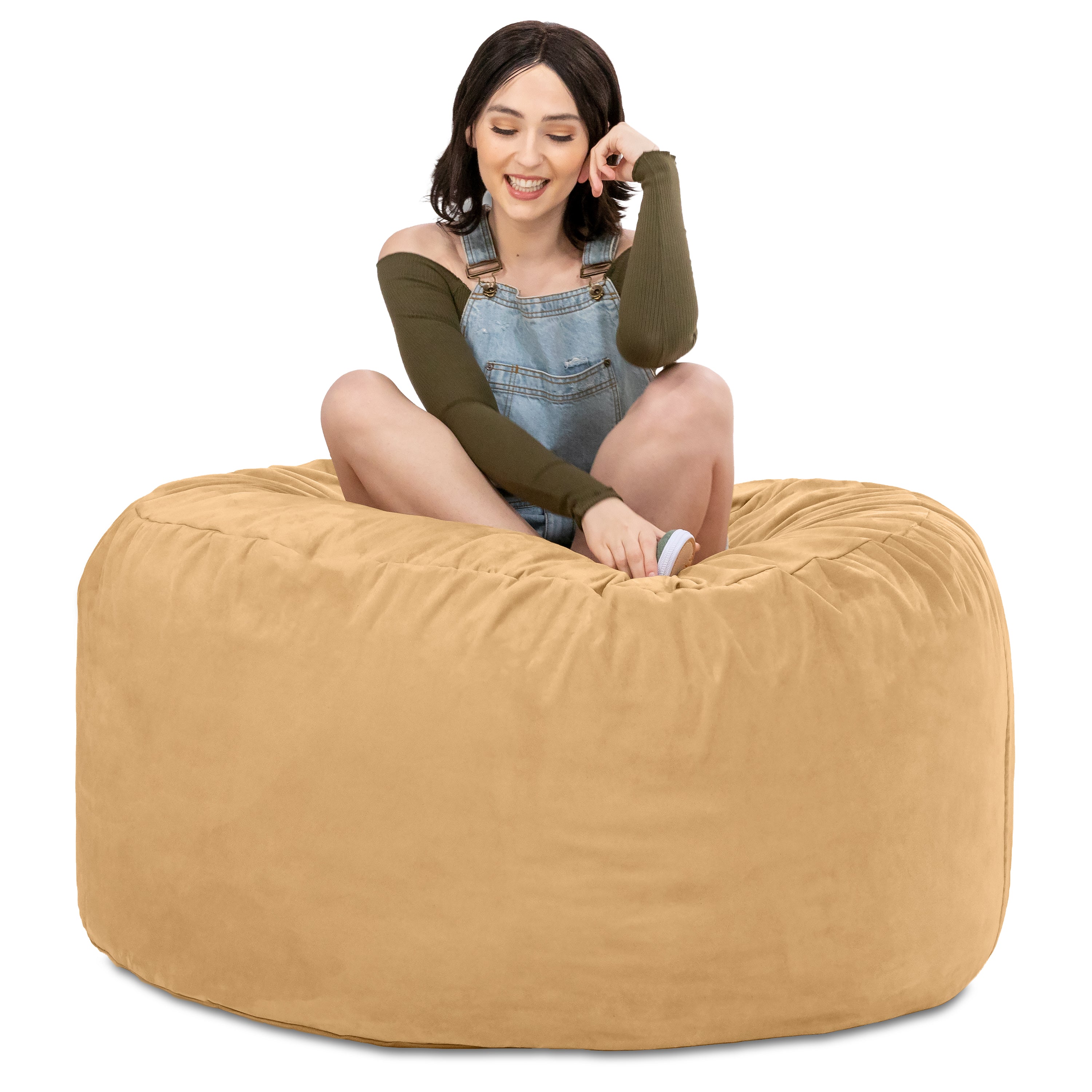 Jaxx 4 ft Round Bean Bag Chair for Adults, Camel