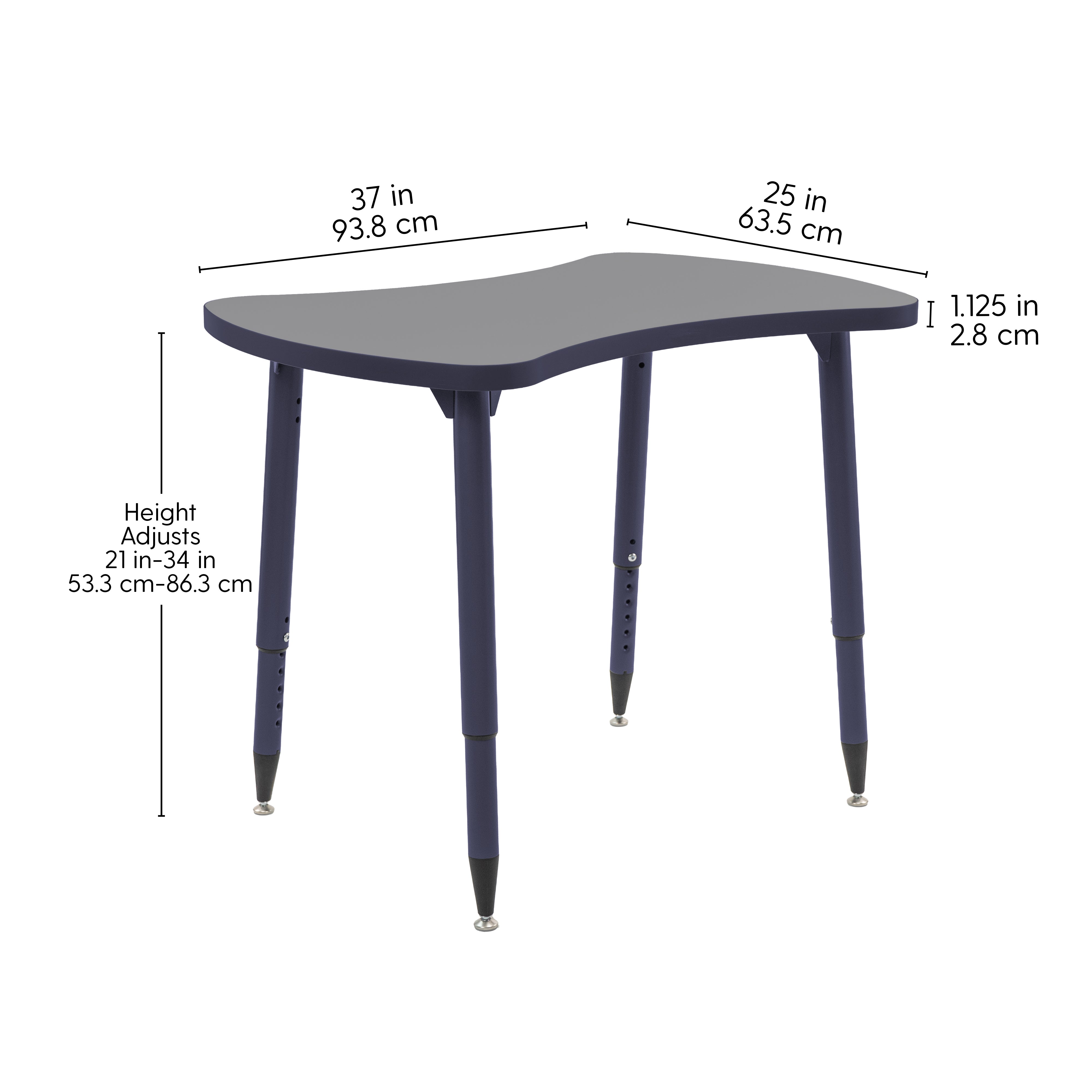 Adapte 25" x 37" Bowtie Thermofused Activity Table with Adjustable Tapered Legs - North Sea/Navy