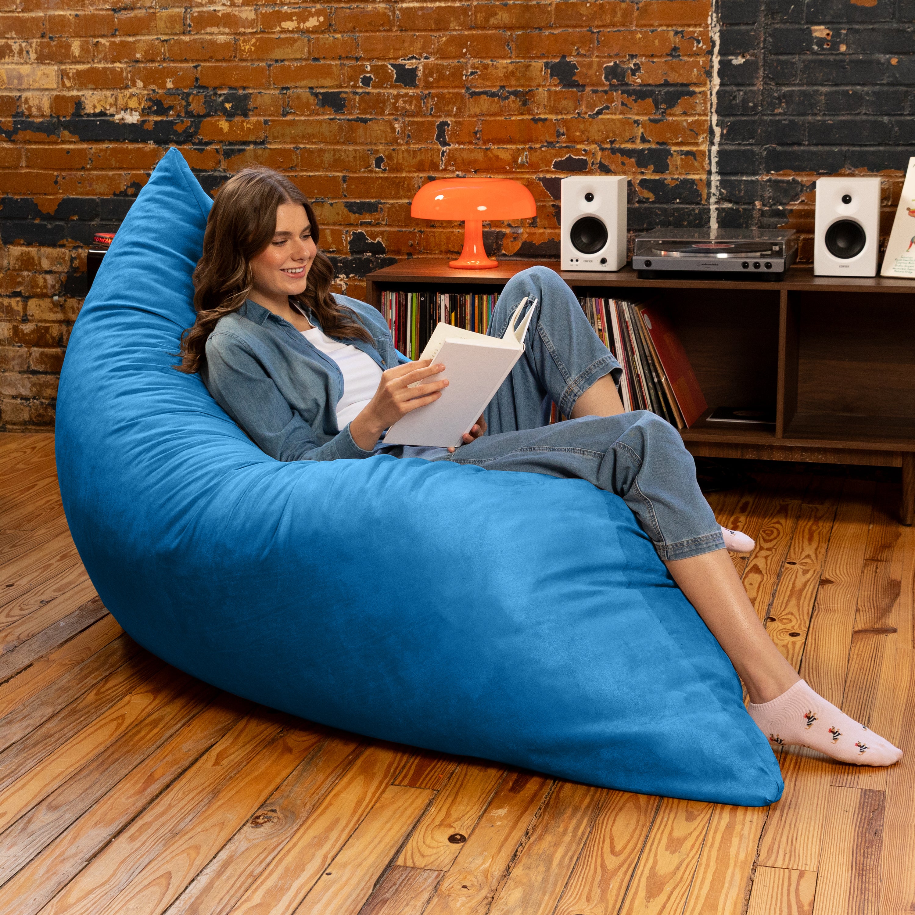 Jaxx Pillow Saxx 5.5-Foot - Huge Bean Bag Floor Pillow and Lounger, Blueberry