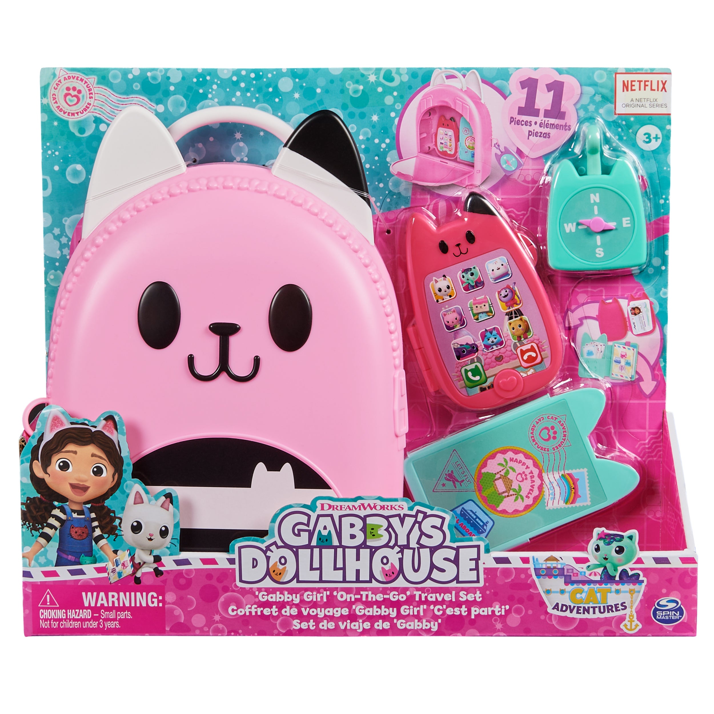 Gabby’s Dollhouse, Gabby Girl On-The-Go Travel Set, Pretend Play Travel Toys, Toy Passport, Toy Phone and Compass Charm, Kids Toys for Girls & Boys 3+