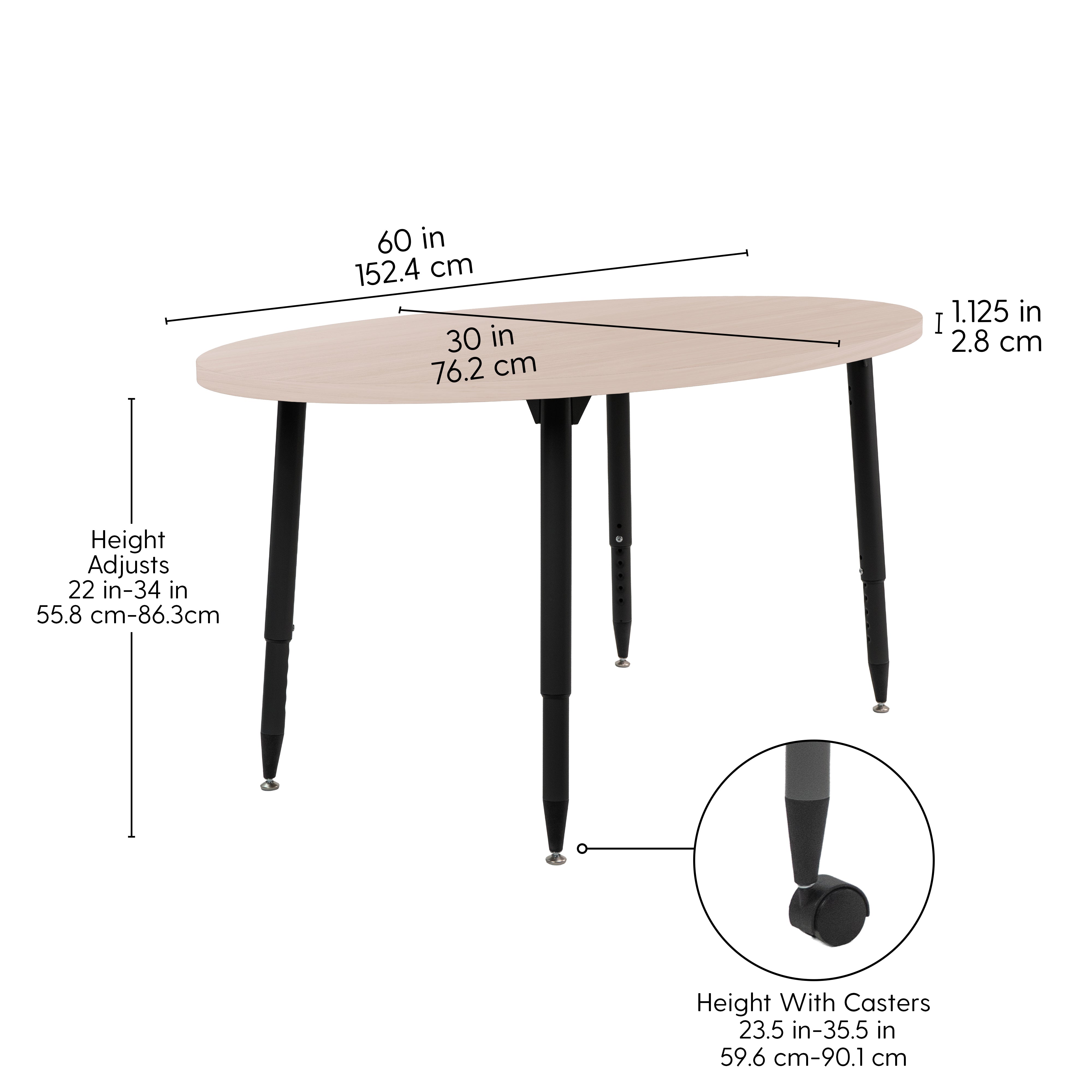 Adapte 30" x 60" Oval Woodgrain Activity Table with Adjustable Tapered Legs - Asian Sand/Black