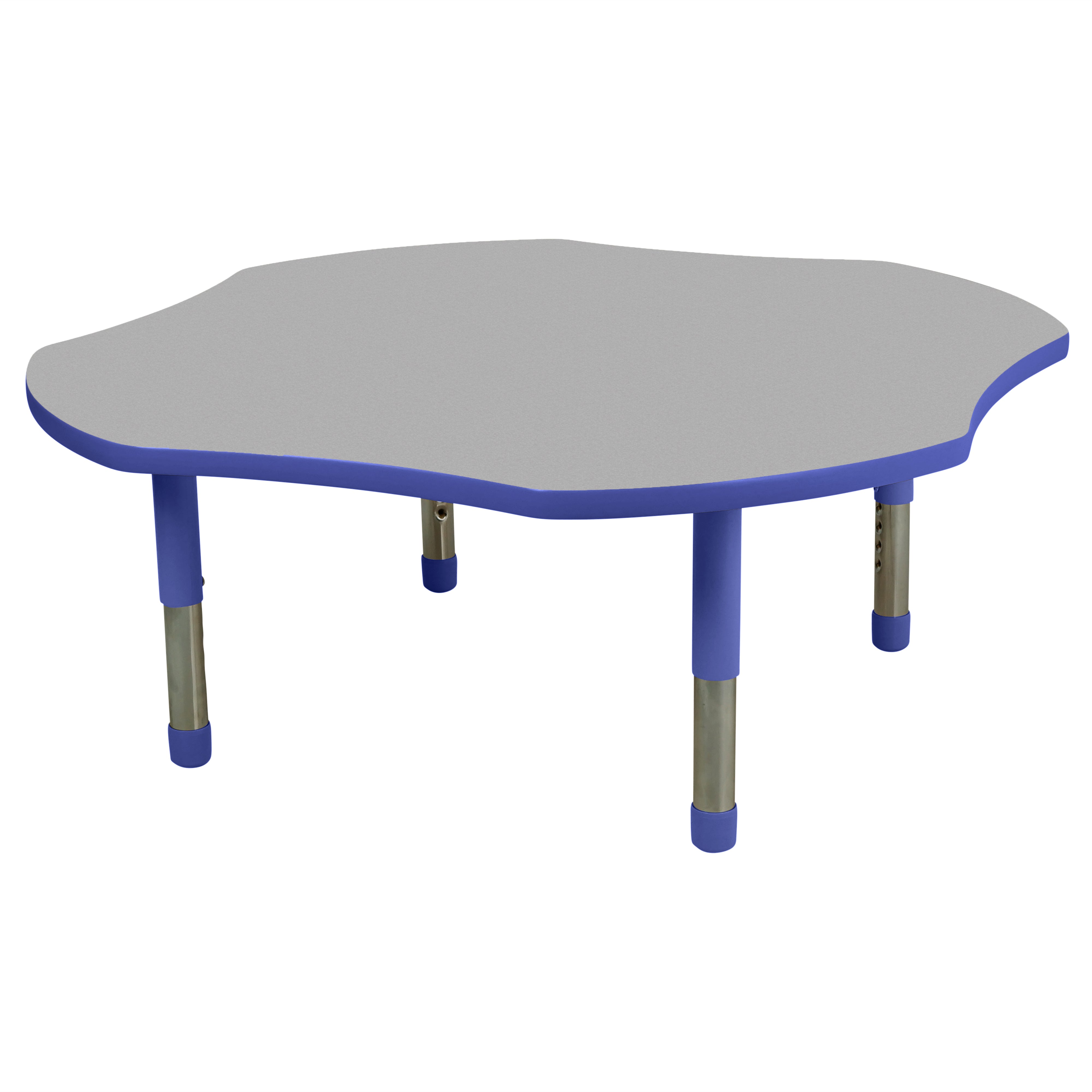 48" x 48" Clover T-Molding Activity Table with Adjustable Tiny Tot Legs - Gray/Blue