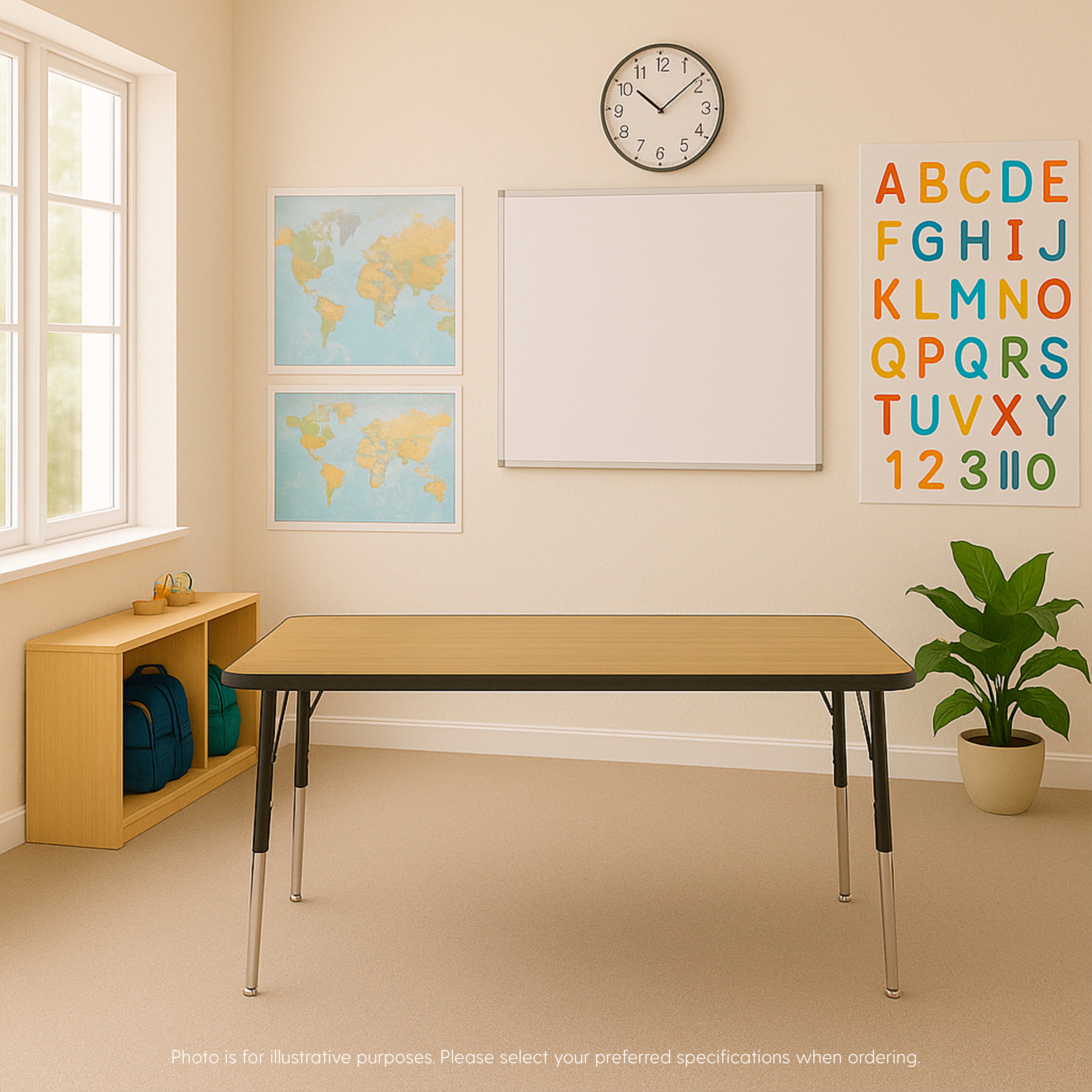 30" x 72" Rectangle T-Molding Activity Table with Adjustable Super Legs - Pasadena Oak/Black