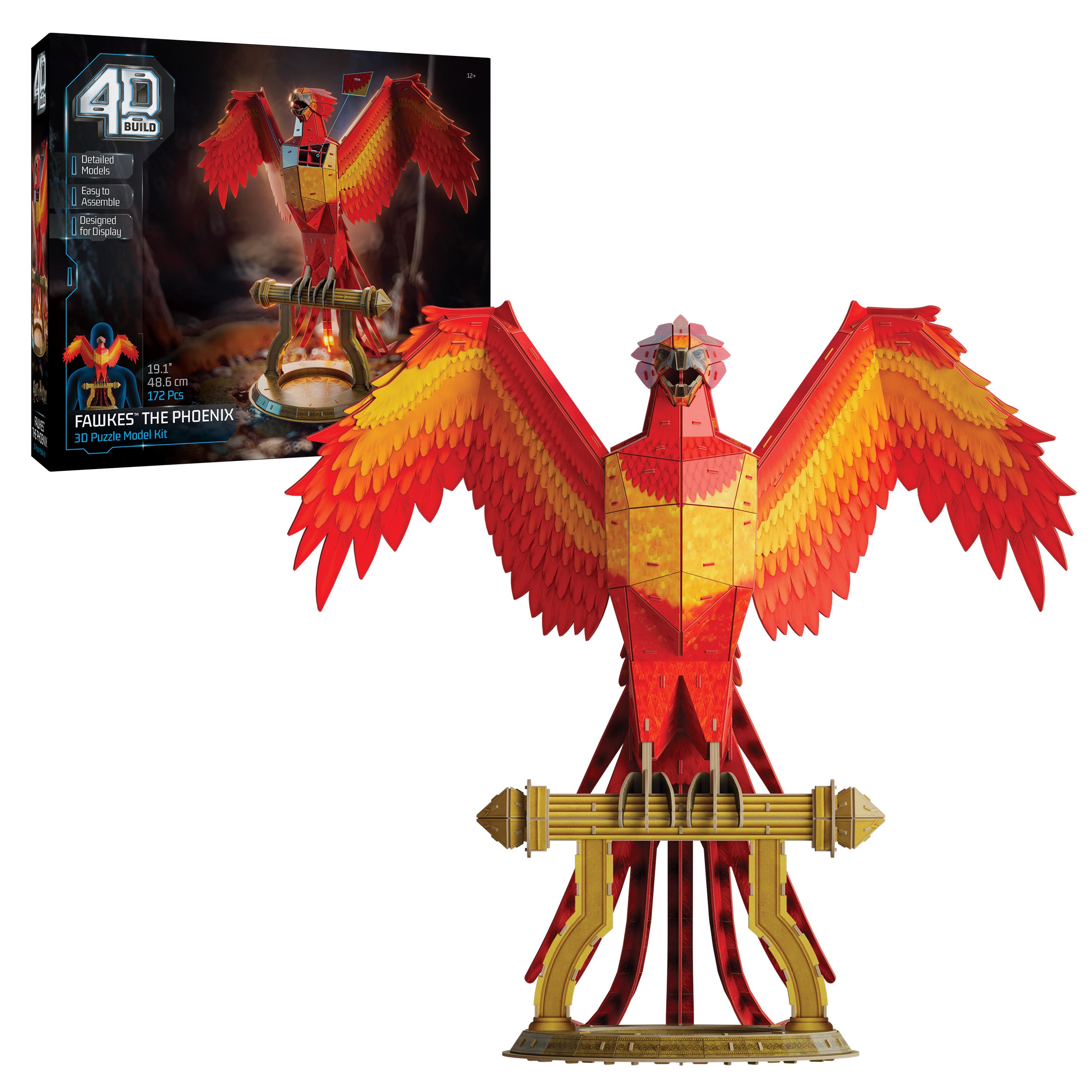 4D Build, Harry Potter Fawkes Phoenix 3D Model Kit with Stand, Harry Potter Collectibles & Desk Décor, Adult Puzzle, Building Toys, 3D Puzzles for Adults & Teens, 172 Pieces, for Ages 12 & Up