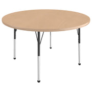 48" Round Thermofused Activity Table with Adjustable Standard Ball Glide Legs - Maple/Maple/Black